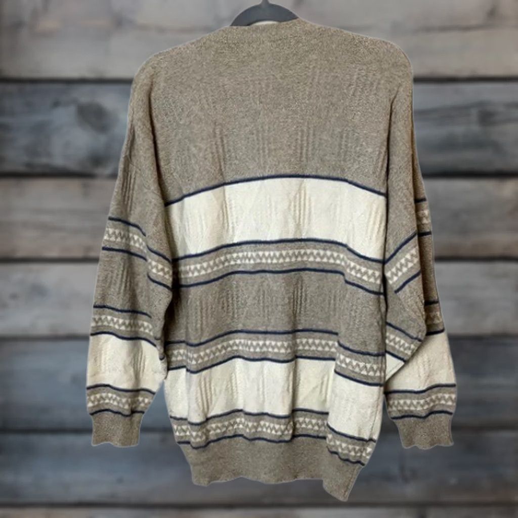 Vintage VINTAGE V-Neck Sweater Mens XL Beige Cotton Textured Argyle 80s 90s Hipster Retro Pullover Shirts Mens Size US XL / EU 56 / 4 - 1 Thumbnail