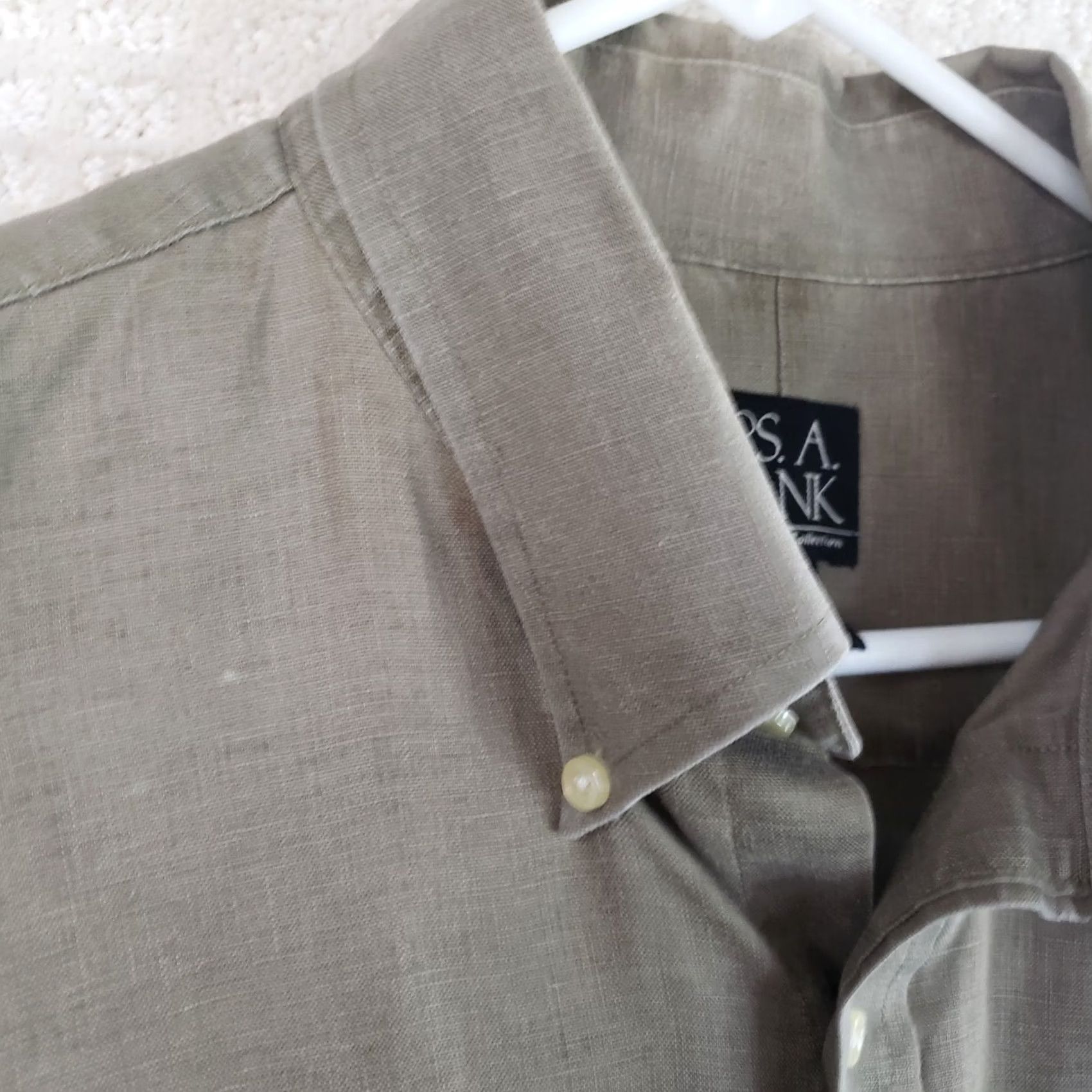 Jos. A. Bank Jos A Bank Reserve Shirt Men's XL Khaki 100% Linen Casual Long Sleeve Button Size US XL / EU 56 / 4 - 5 Thumbnail