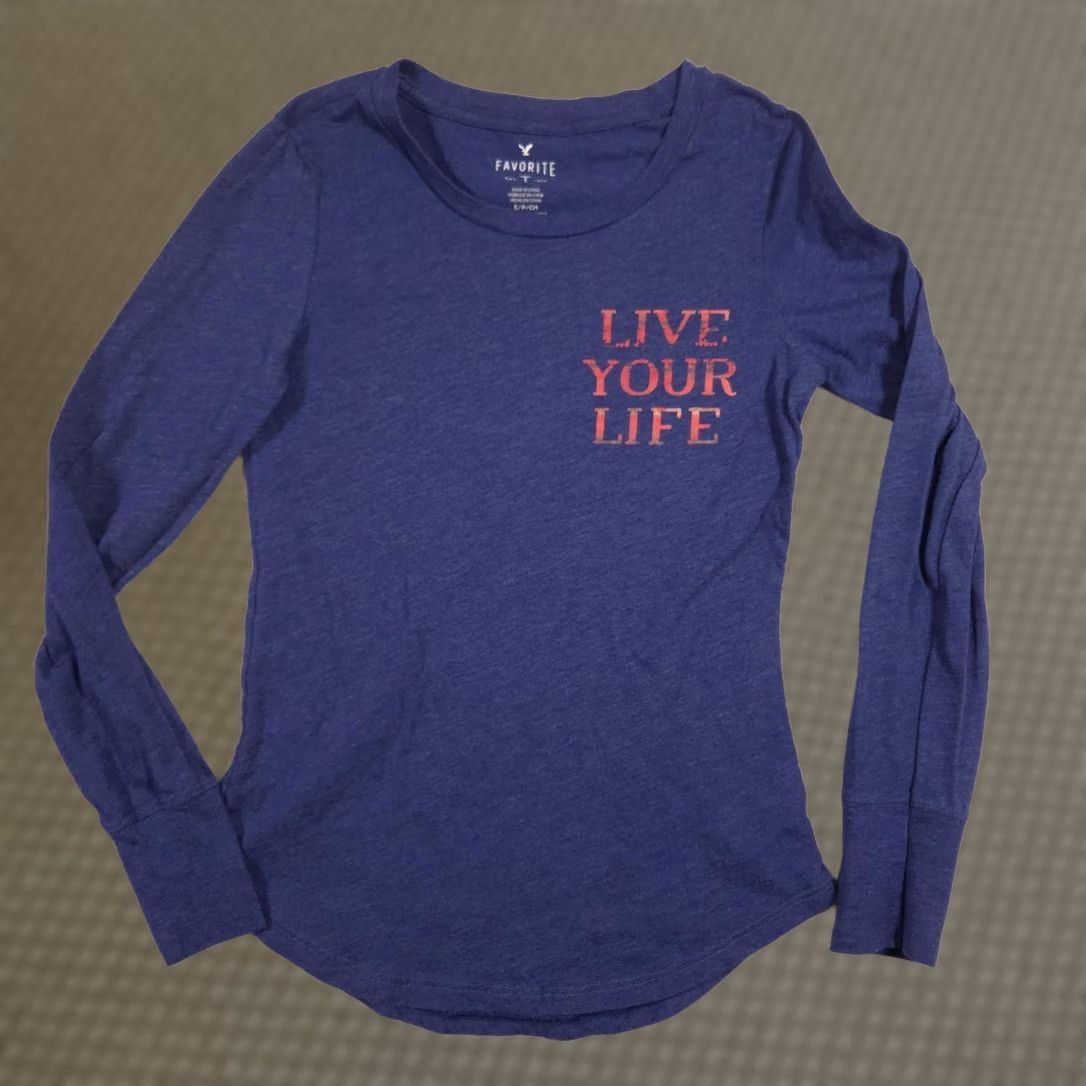 American Eagle Outfitters American Eagle Outfitters Shirt Womens Small Blue Live Your Life Long Sleeve Top Size S / US 4 / IT 40 - 1 Thumbnail