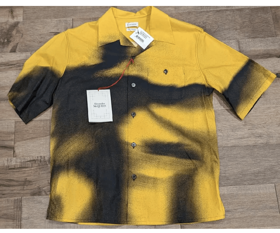 Alexander McQueen Spray Paint Button Up Shirt Gold/Black 16