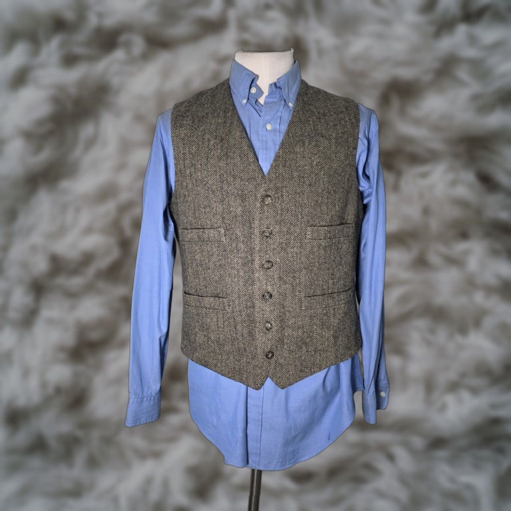 Merona VINTAGE Merona Vest Wool Tweed Herringbone Gray 40R M Medium Men's Waistcoat Regular Wool Size US XXS / EU 40 - 1 Thumbnail