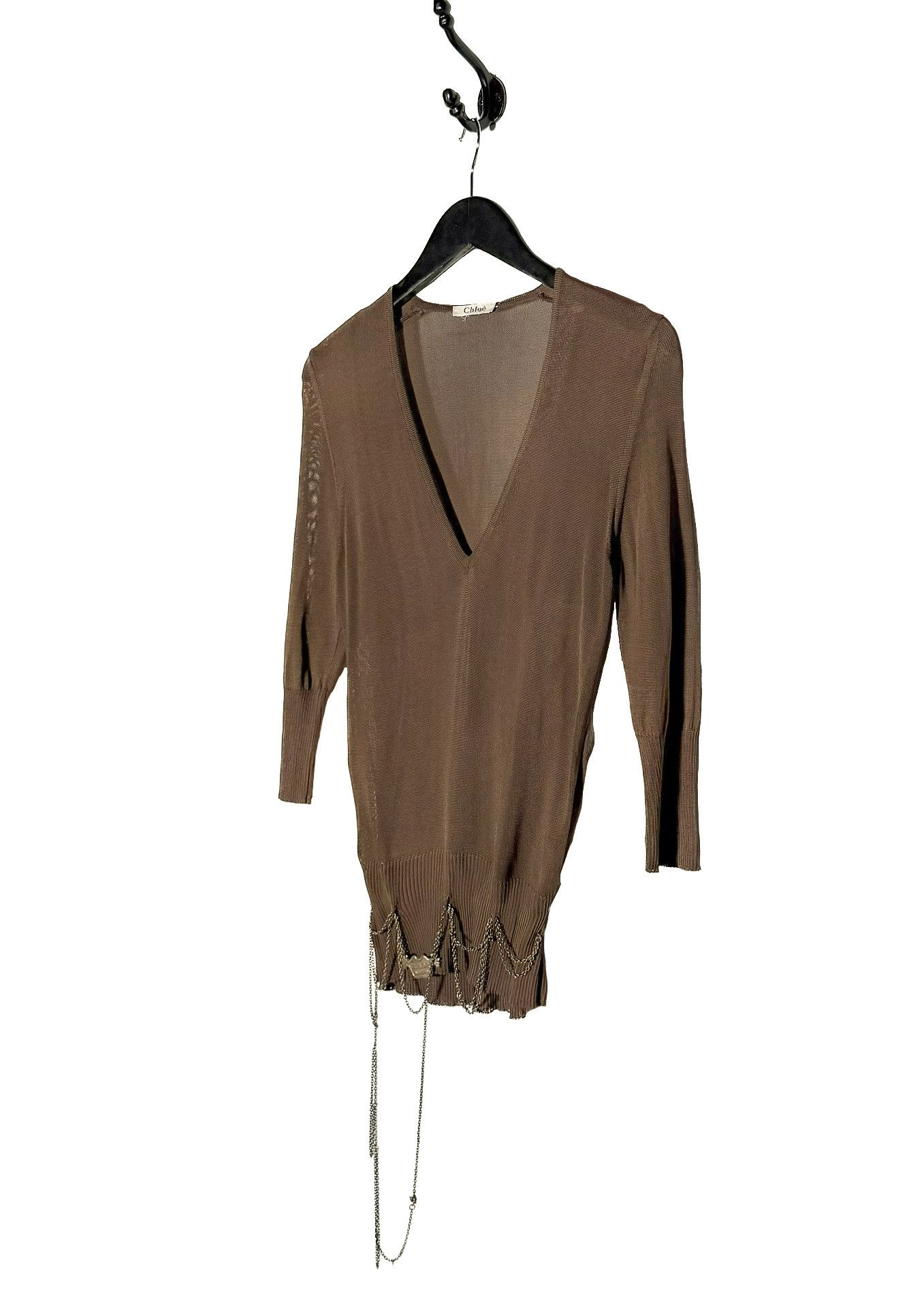 Chloe Chloé Vintage Brown Chain Accent V-neck 3/4 Sleeves Top Size S / US 4 / IT 40 - 2 Thumbnail