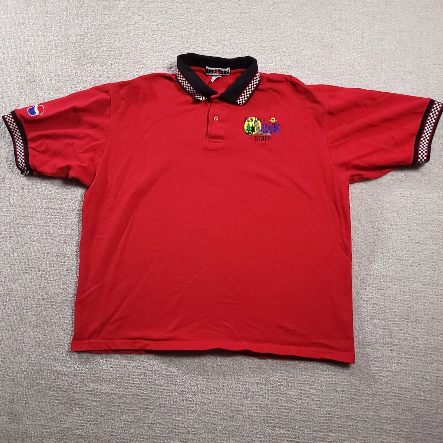 Jerzees VINTAGE Jerzees Polo Shirt Mens XL Red Short Sleeve Combed Cotton 100% Knitted Fabric Logo Embroidered 90s Theme Industrial Casual Workwear Size US XL / EU 56 / 4 - 2 Thumbnail