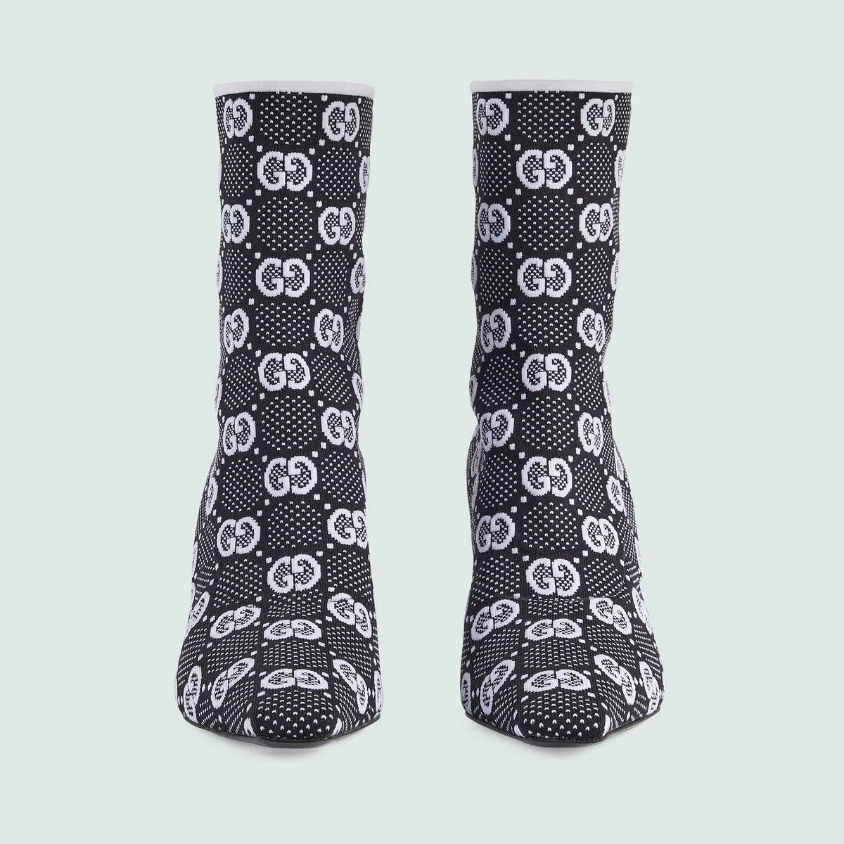 Gucci o1s1wg110425 Women's GG knit Ankle Boots in Black & White Size US 4.5 / IT 34.5 - 3 Thumbnail