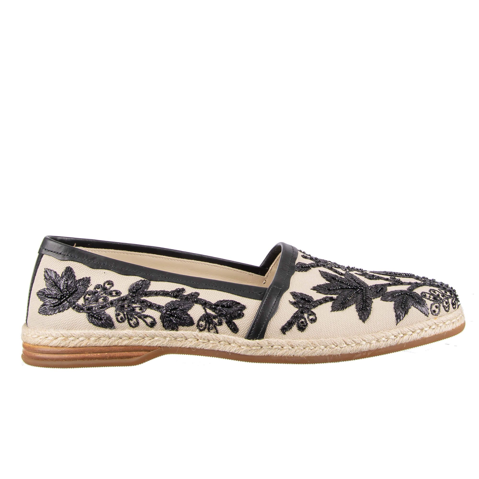 Dolce & Gabbana o1y0125 Embroidered Espadrilles in Beige/Black Size US 6 / EU 39 - 1 Thumbnail