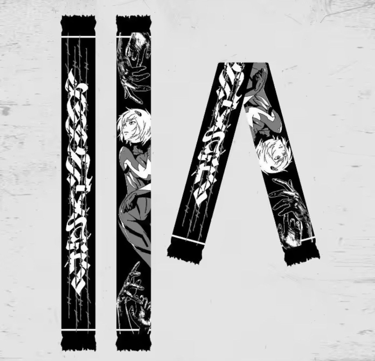 Japanese Brand Anime Cartoon Double Sided Y2k Printed Scarf Size ONE SIZE - 1 Thumbnail