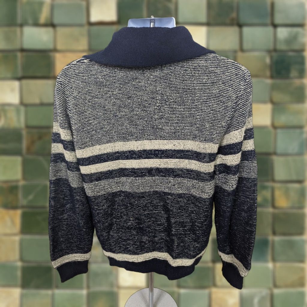JCPenney VINTAGE JC Penney Sweater Mens XL Knit Mock Neck 1/4 Zip Blue Striped S13 Size US XL / EU 56 / 4 - 1 Thumbnail