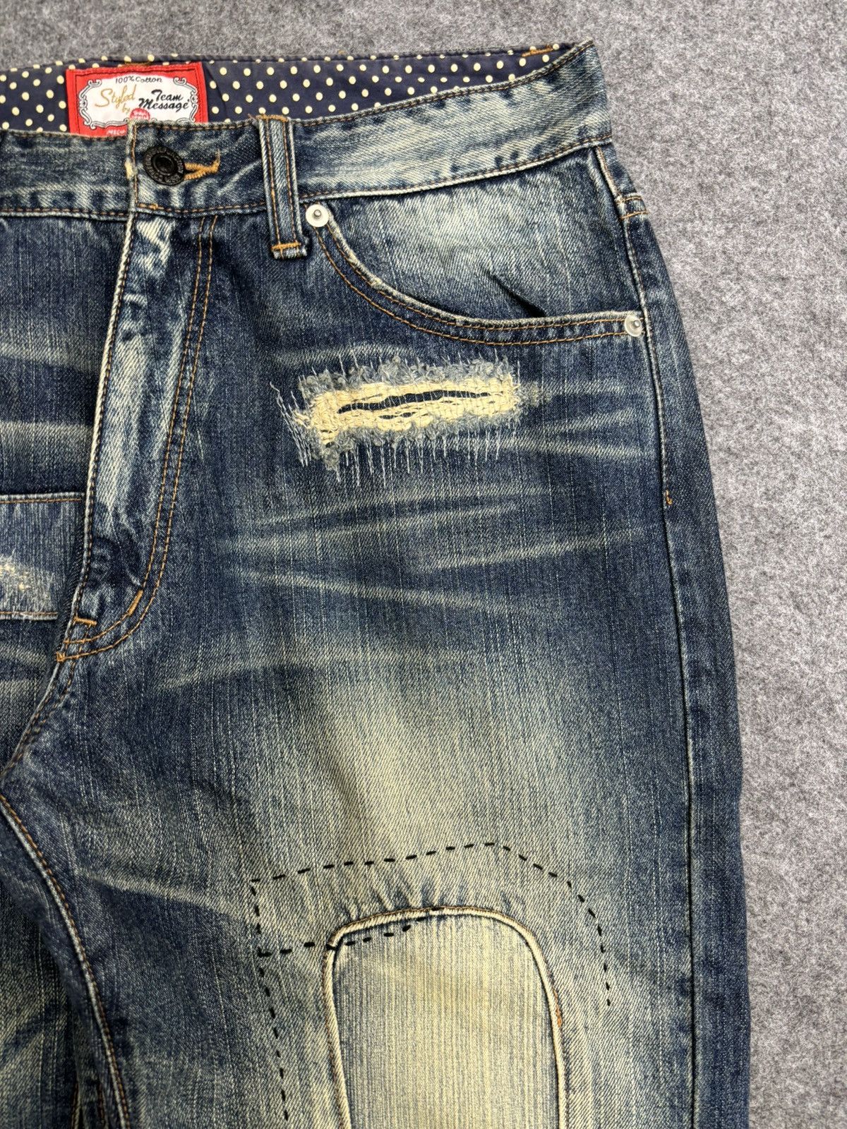 Designer 💥Denim Art💥Artisan MSG Sick Patchwork Stonewash Denim F553 Size US 31 - 4 Thumbnail
