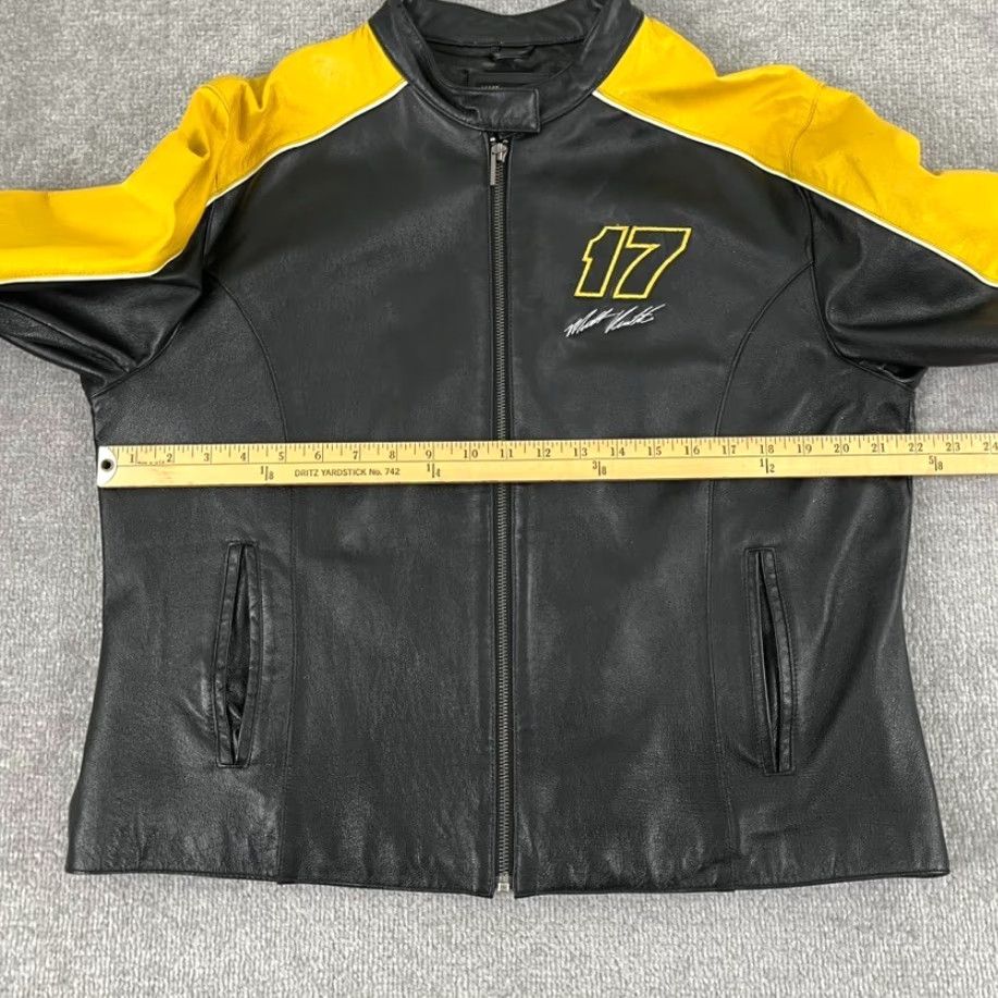 NASCAR VINTAGE Velocity Jacket Womens XL Black Yellow Leather Matt Kenseth Retro Full Zip - Motorcycle, Classic, Biker, Vintage, 90s style Size XL / US 12-14 / IT 48-50 - 5 Thumbnail