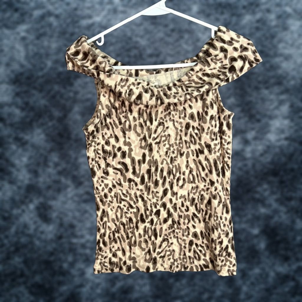 Vintage Pilcro Womens Leopard Print Cowl Neck Sleeveless Top Size Medium Cotton Blend Shirt Womens M Brown Leopard 90s? Size M / US 6-8 / IT 42-44 - 1 Thumbnail