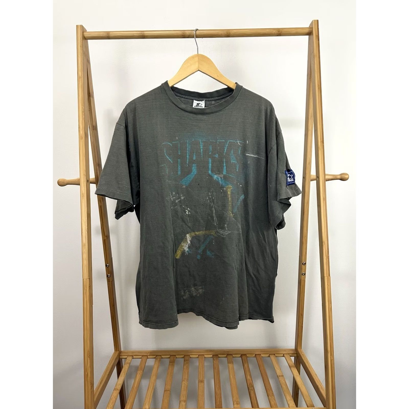 Starter VTG Starter NHL T-Shirt XL Black San Jose Sharks Gradient Sun Faded Worn Thrashed 90s Mens Shirts Bruins? Size US XL / EU 56 / 4 - 2 Thumbnail