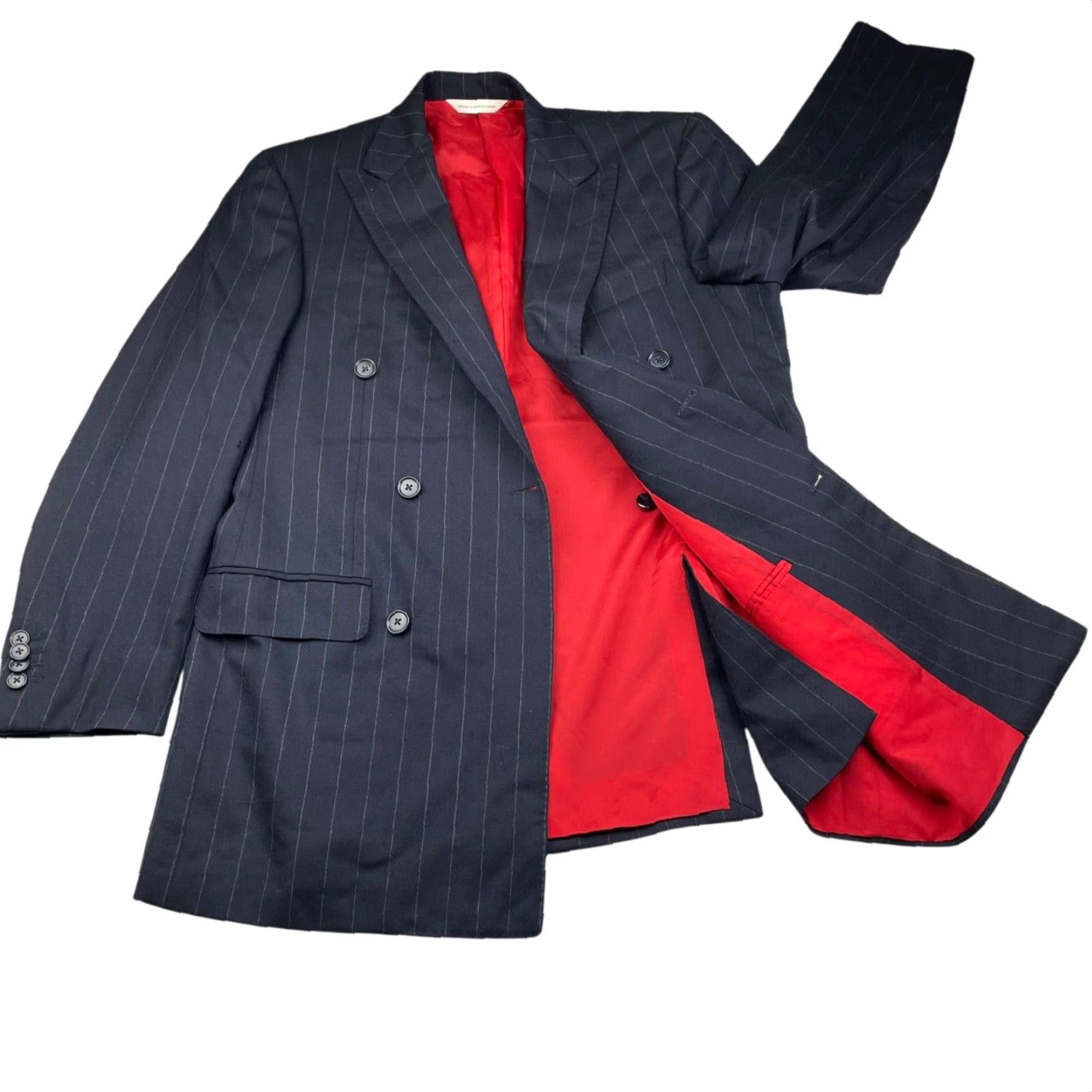 Vintage Samuelsohn Blazer Navy Pinstripe 37R Wool Double Breasted DB Gable Flannel Men’s 6-Button Vintage? Not Vintage Size 36R - 3 Thumbnail