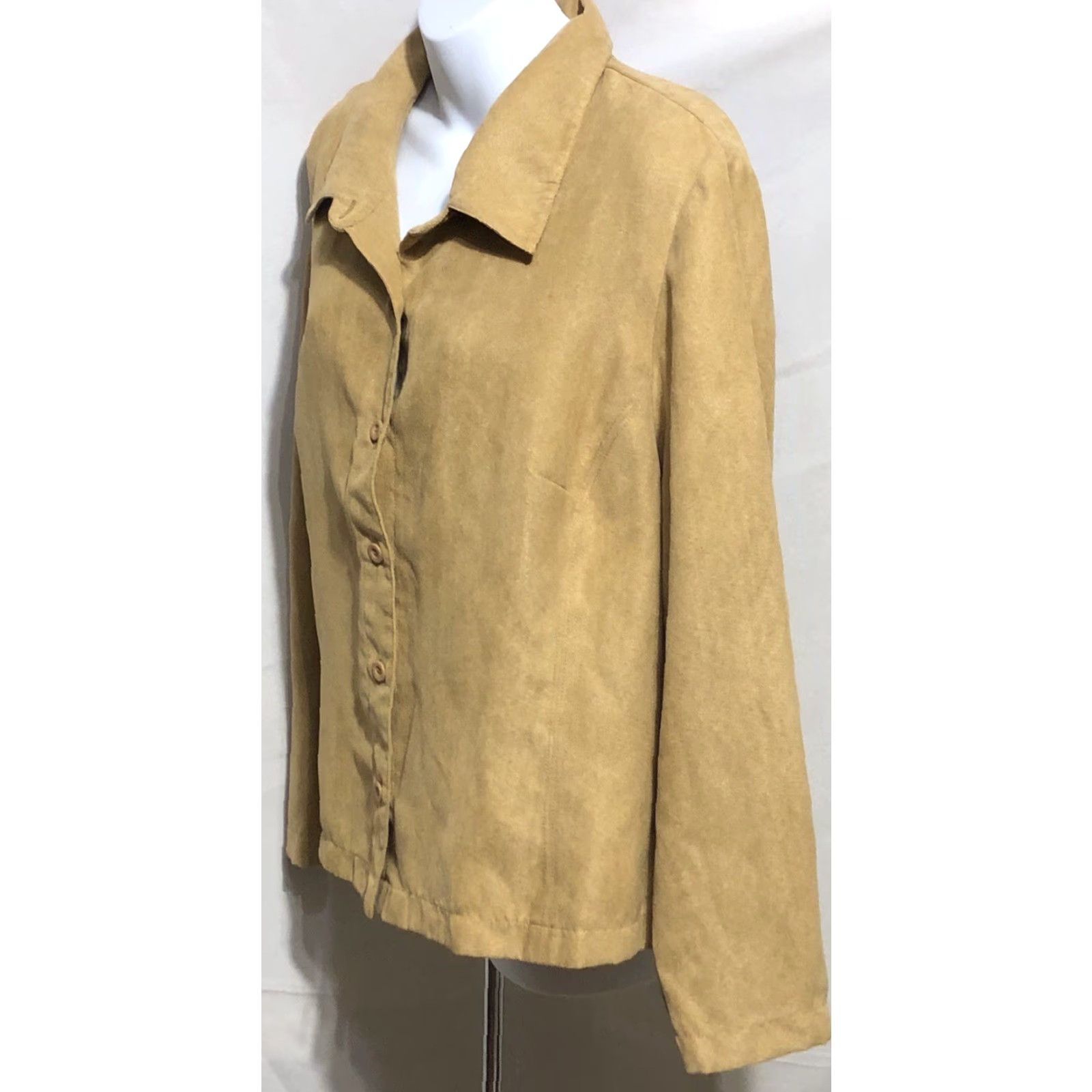 Vintage Studio Ease Button-Up Long Sleeve Micro Suede Top 18W Brown Casual Workwear Western Cotton Blend Shirt Womens Size XXL / US 16-18 / IT 52-54 - 2 Thumbnail