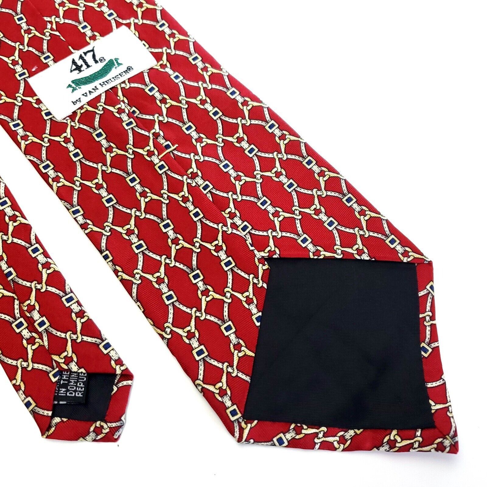 Van Heusen Van Heusen 417 Red Gold Chains Print Short Wide Silk Tie Size ONE SIZE - 5 Thumbnail