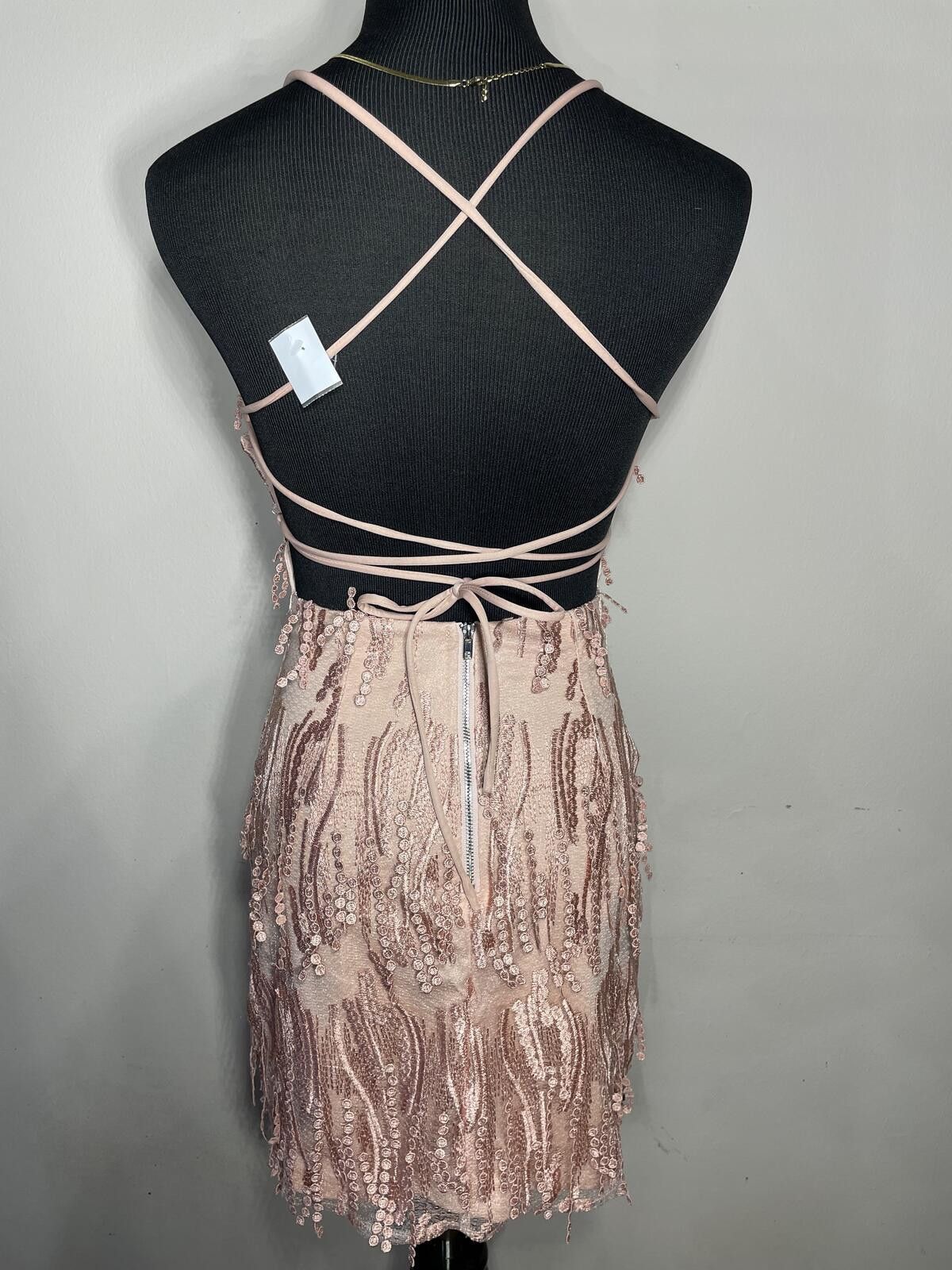 Lulus Lulus Making Magic Blush Pink Fringe Lace-Up Mini Dress XS Size XS / US 0-2 / IT 36-38 - 5 Thumbnail