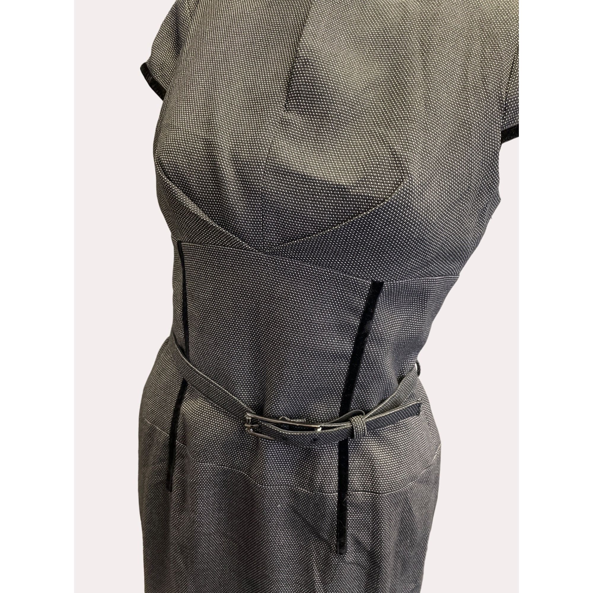 Anne Klein Anne Klein Women's Houndtooth Black & White Midi Belted Dres Size S / US 4 / IT 40 - 2 Thumbnail