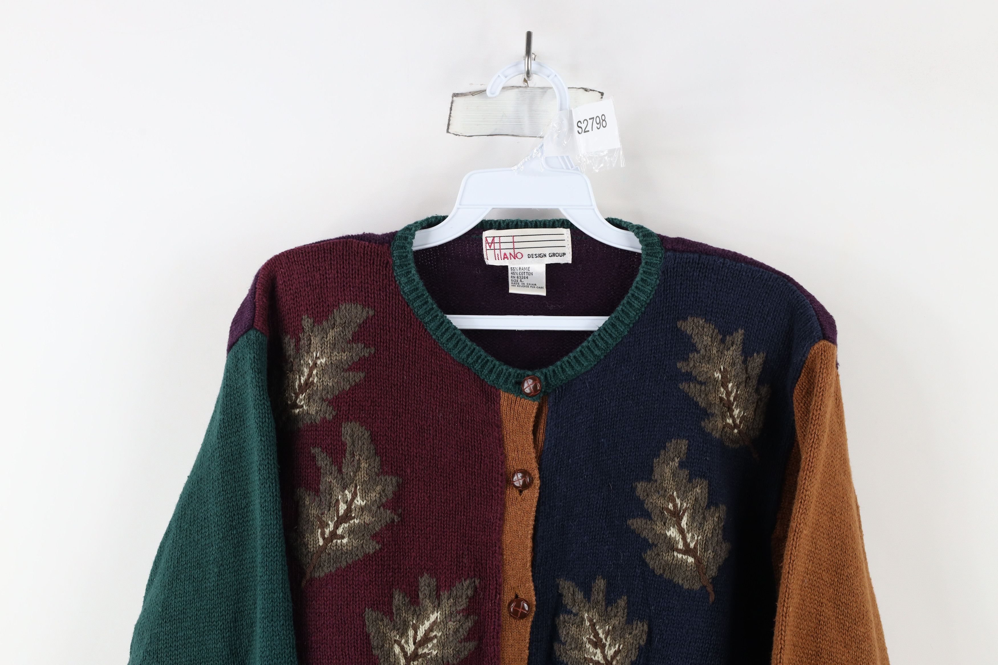 Vintage Vintage 90s Streetwear Nature Leaf Knit Cardigan Sweater Size L / US 10 / IT 46 - 2 Thumbnail