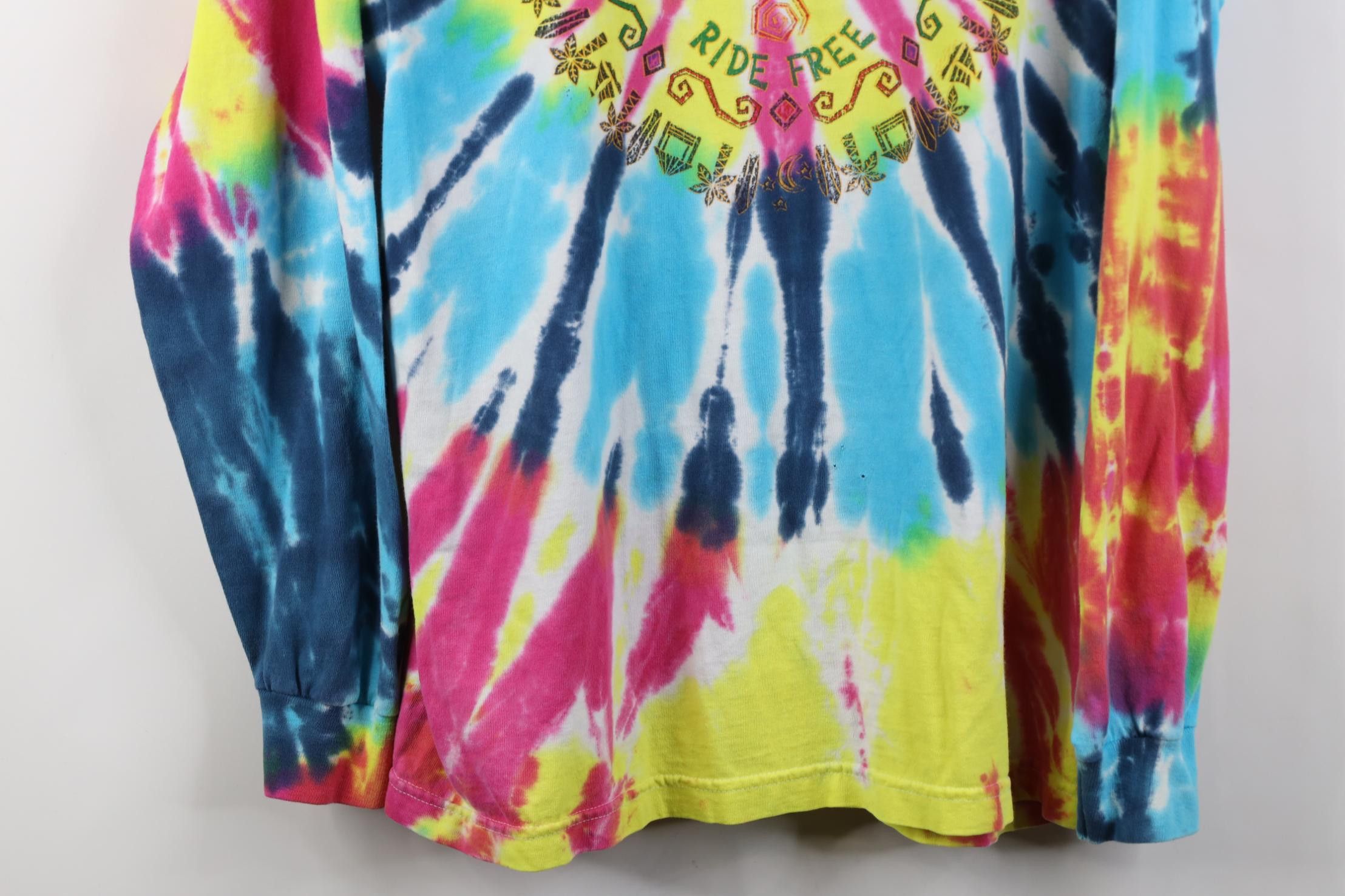 Vintage Vintage 90s Streetwear Ride Free Rainbow Tie Dye T-Shirt Size US XL / EU 56 / 4 - 3 Thumbnail