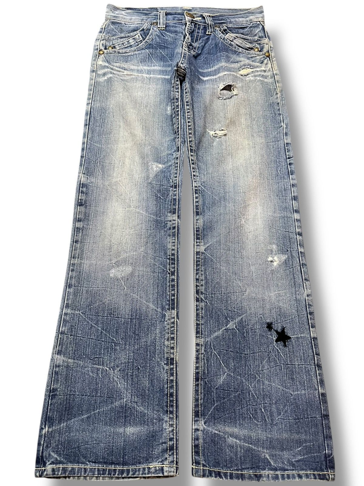 Japanese Brand Vintage Japanese Brand Faded Honeycomb Distressed Denim Size US 30 / EU 46 - 1 Thumbnail