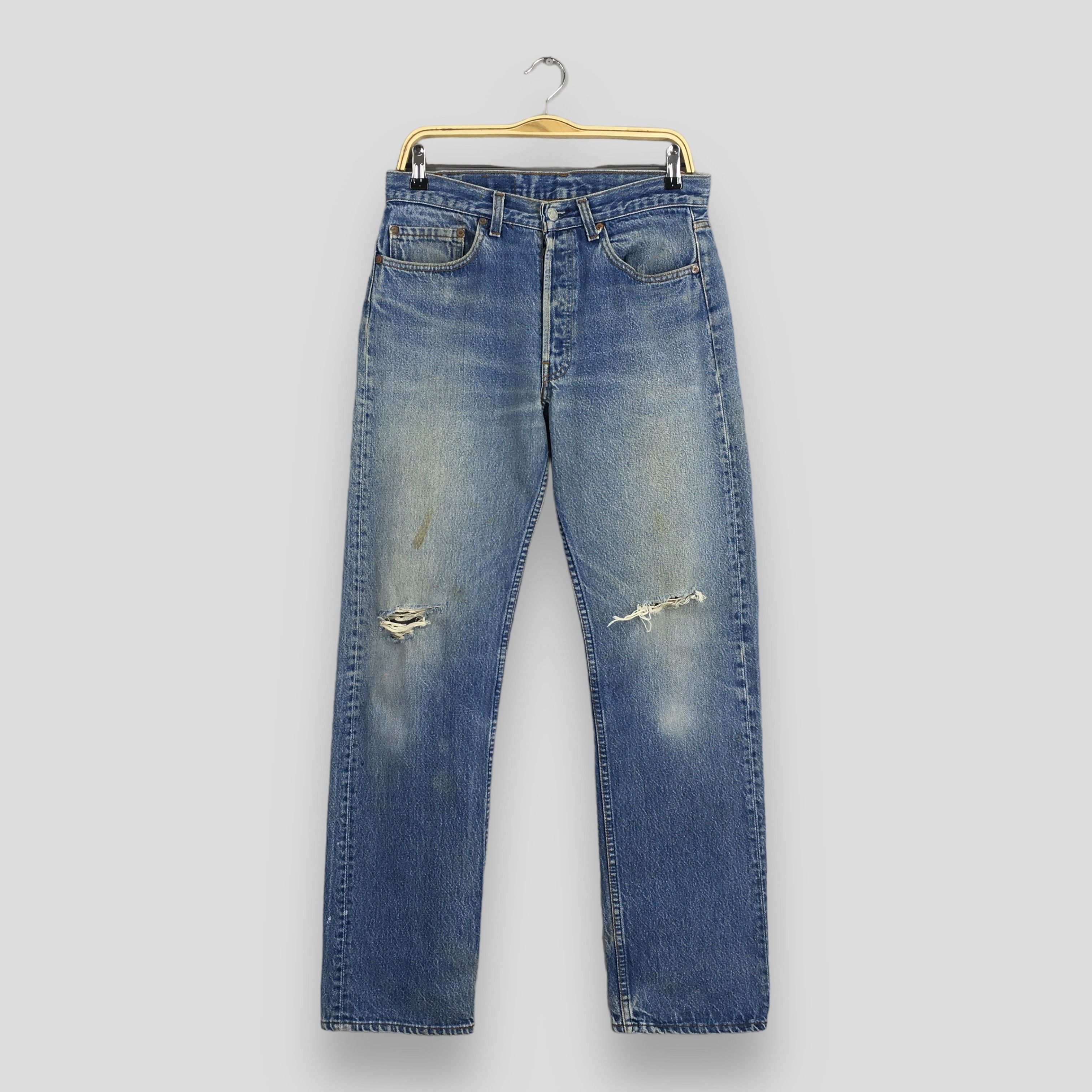 Levi's Size 30x31 90s Levi's 501 Distressed Stone Washed Jeans S235 Size US 30 / EU 46 - 1 Thumbnail