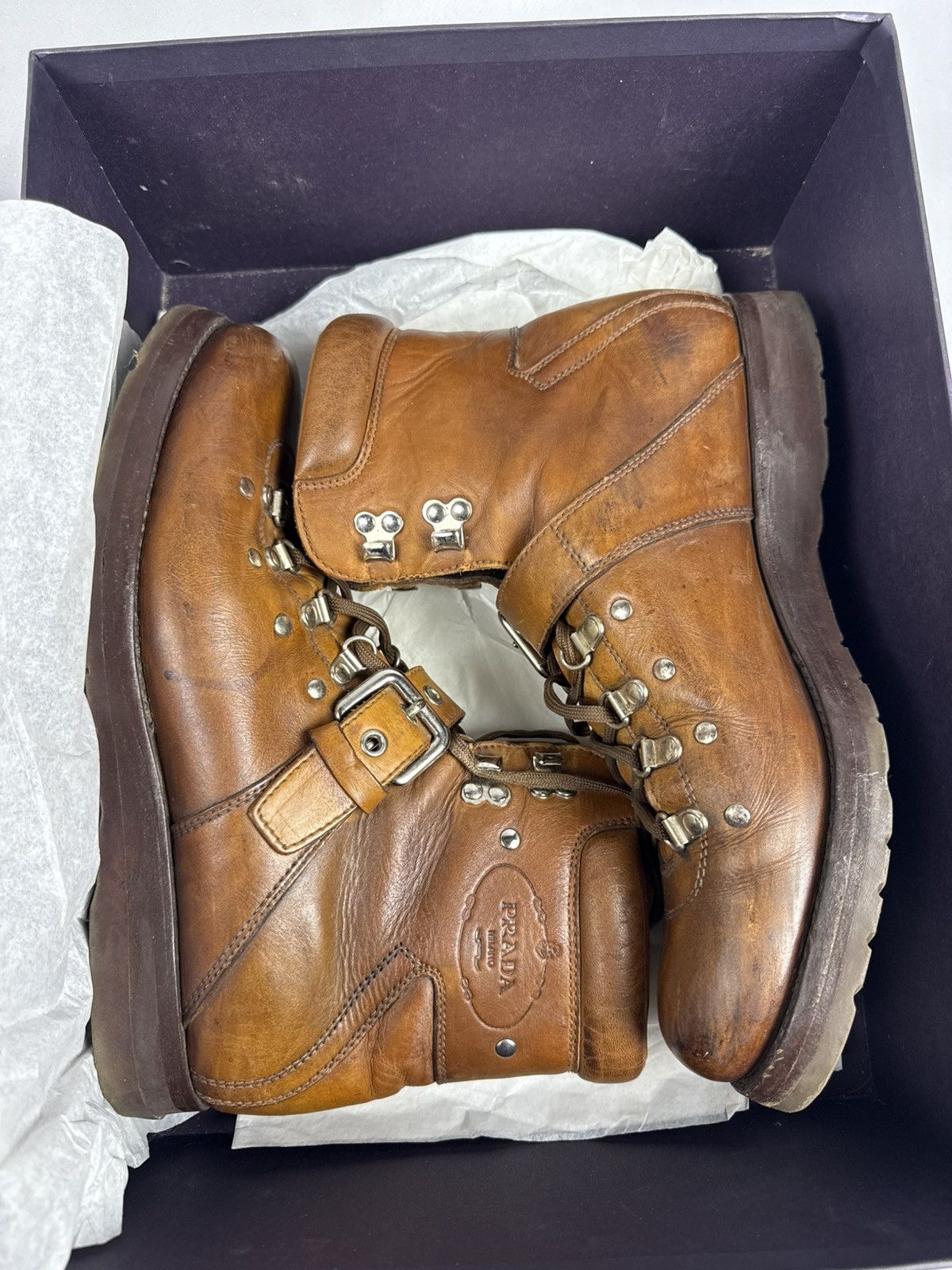 Prada Prada Milano Leather Hiking Boots Brown – Size 10 men Size US 10 / EU 43 - 11 Thumbnail
