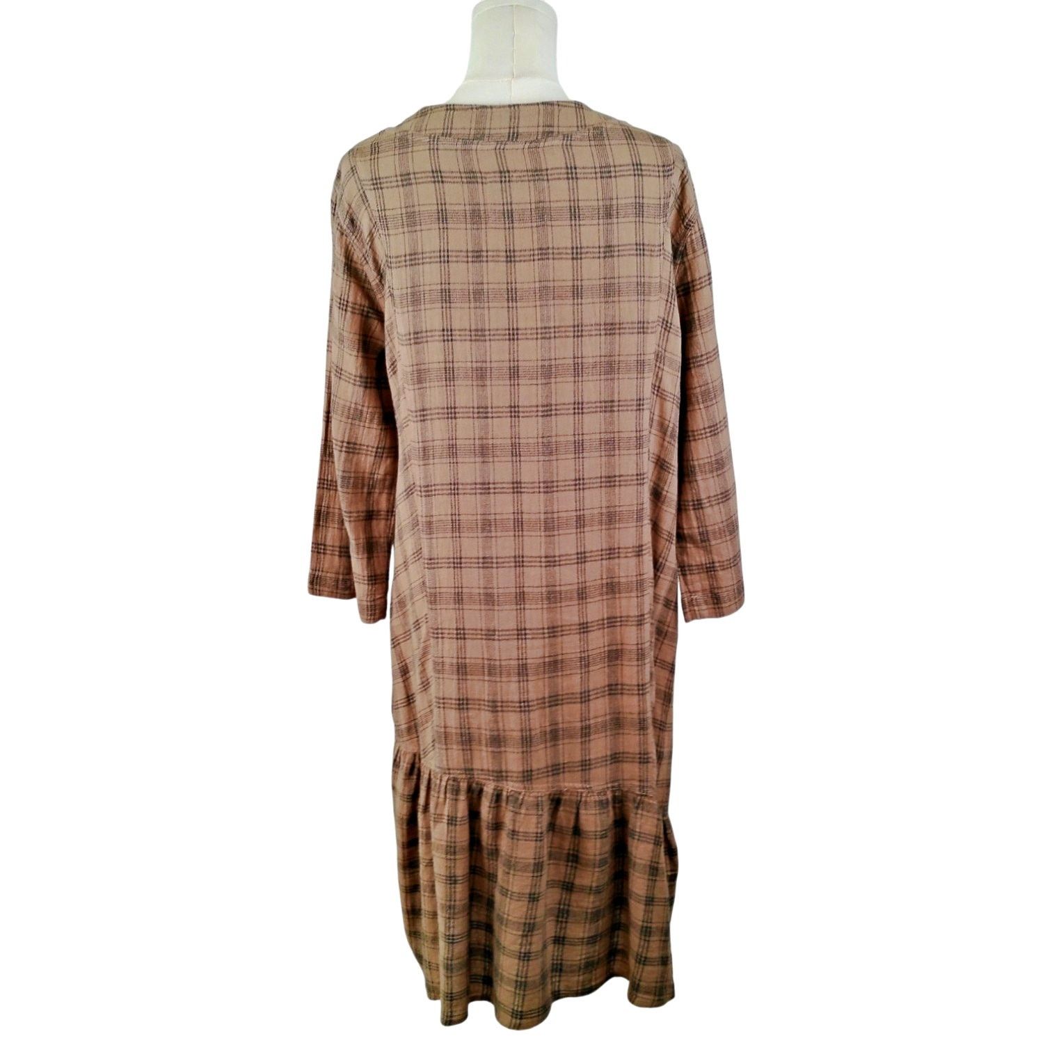 Other Wrap London Brown Plaid Linen Midi Dress Lagen Boho Size L / US 10 / IT 46 - 3 Thumbnail
