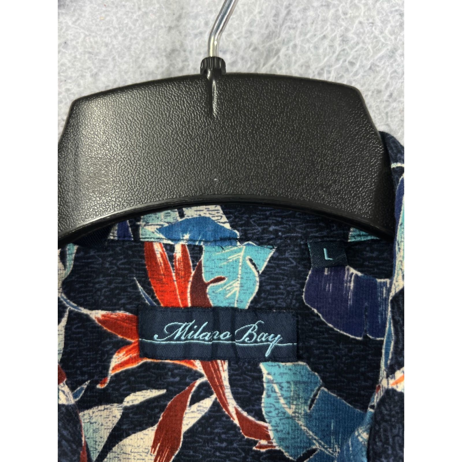 Paradise Milano Bay Shirt Men’s Blue Floral Hawaiian Resort Aloha Luau Button-Up Short Sleeve Regular Adult Large Viscoe Rayon Size US L / EU 52-54 / 3 - 7 Thumbnail