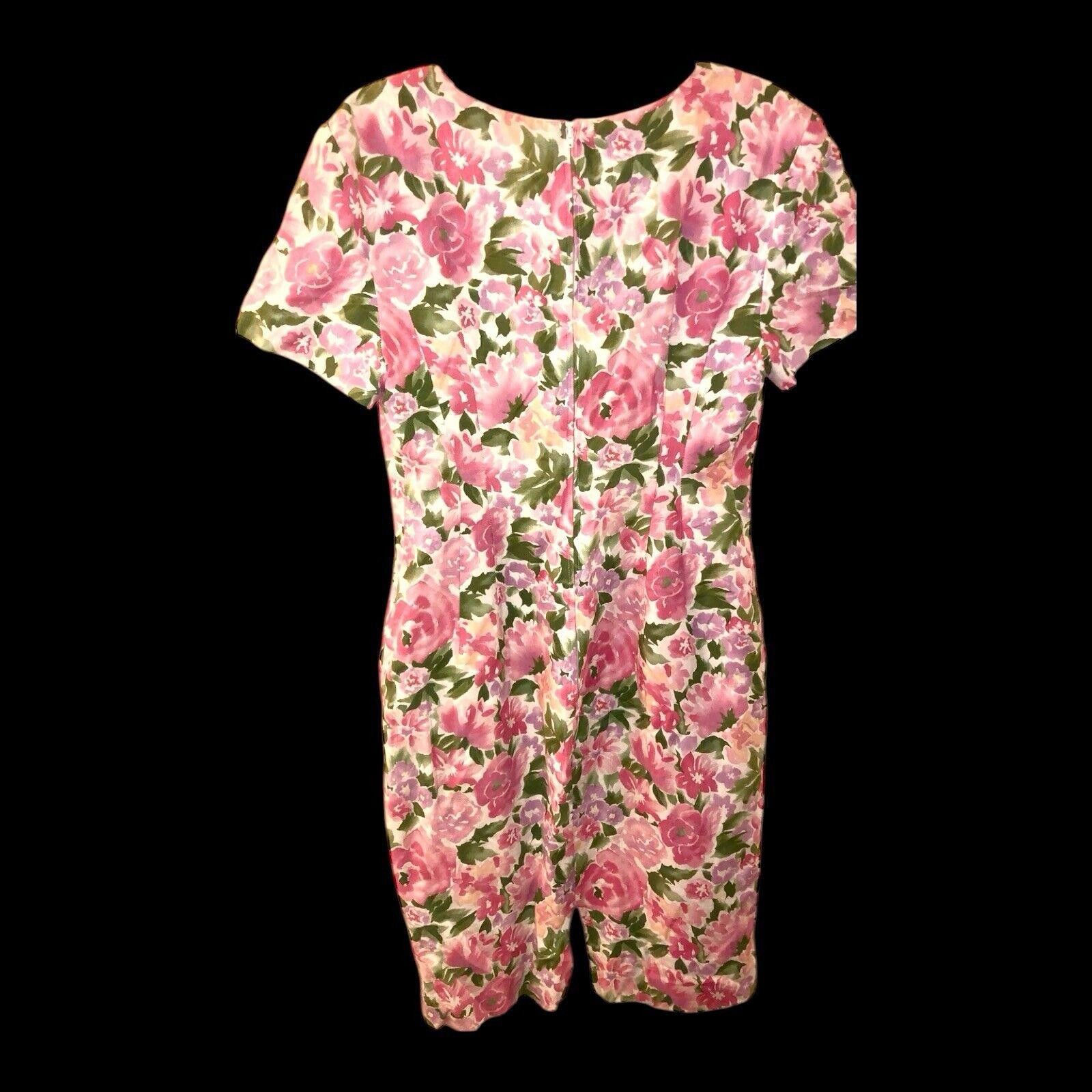 Designer Maggy London Pink Floral Linen Cotton Short Dress Sz 10 Size L / US 10 / IT 46 - 4 Thumbnail