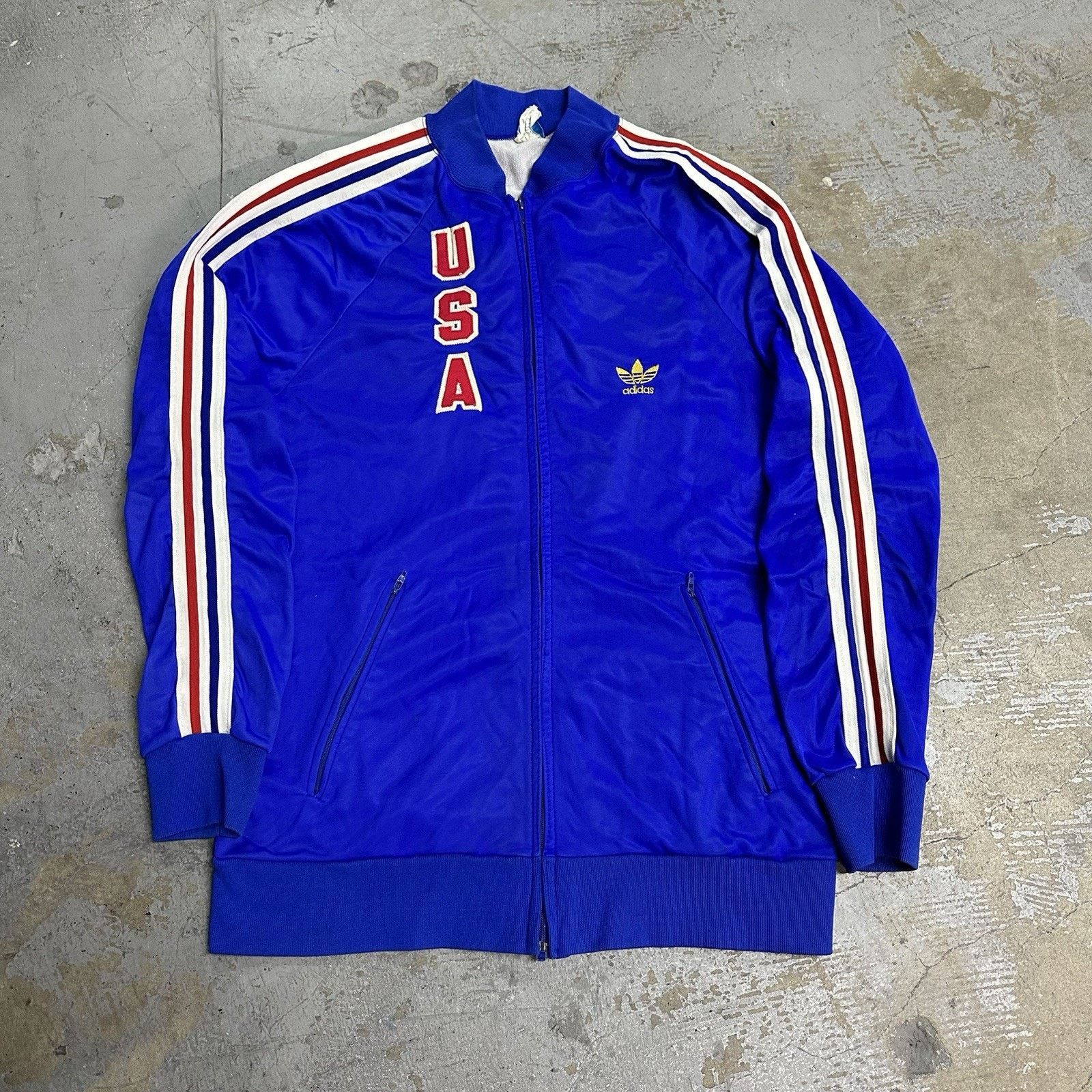 Adidas × Vintage Vintage 70s Adidas Ventex Team USA Track Jacket Sz L Size US L / EU 52-54 / 3 - 1 Thumbnail