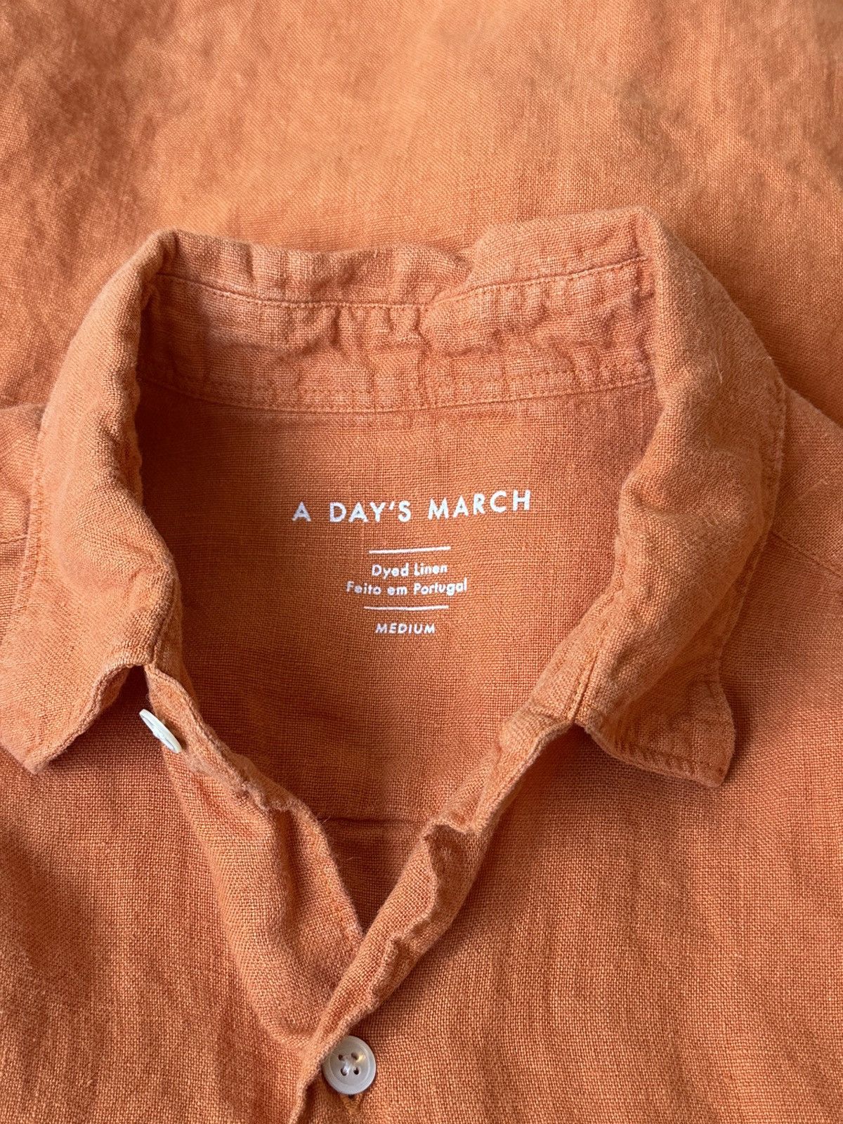 A Day's March Orange Linen Button Up Shirt Size US M / EU 48-50 / 2 - 3 Thumbnail