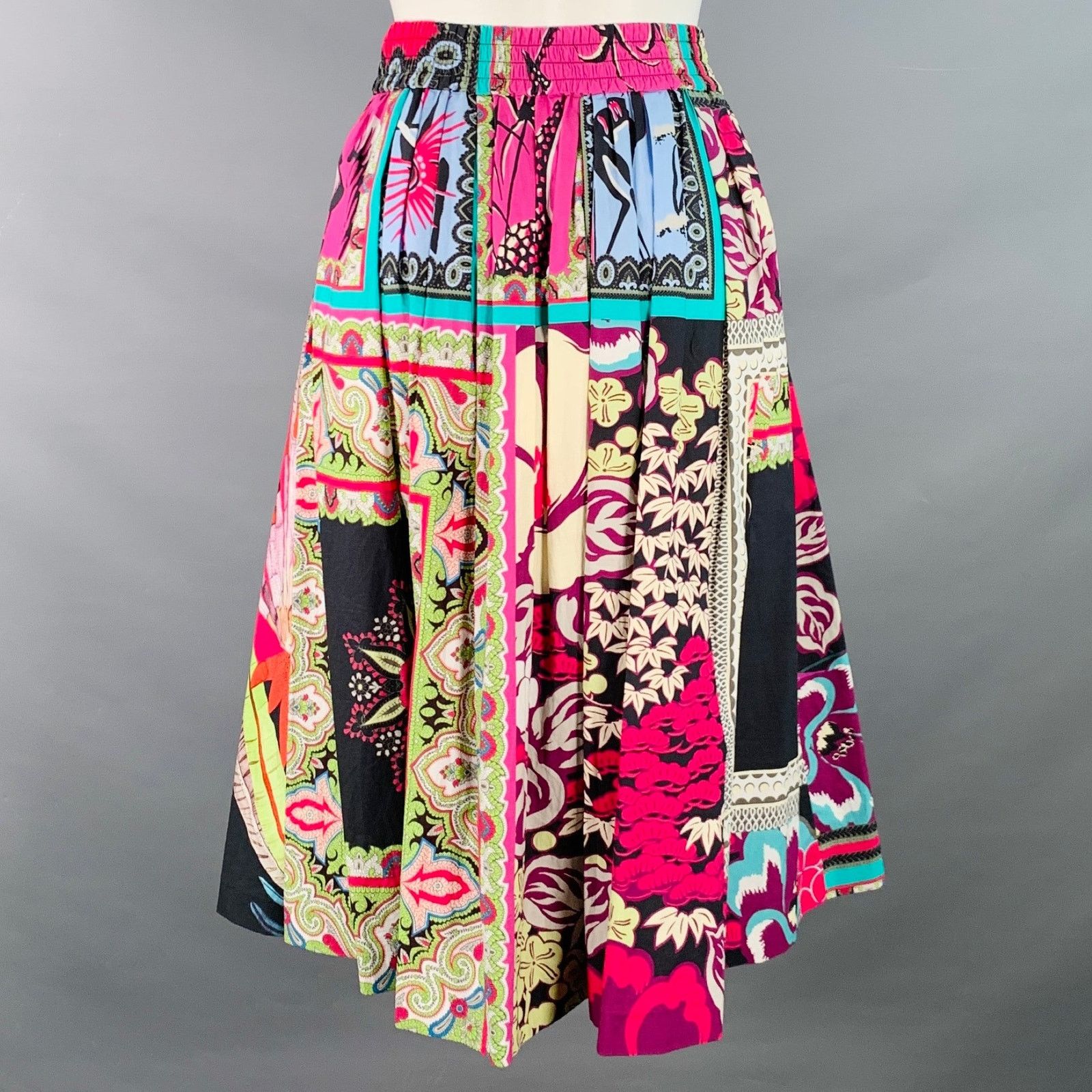Etro Multi-Color Cotton Florals Elastic Waistband Midi Skirt Size 30" / US 8 / IT 44 - 2 Thumbnail