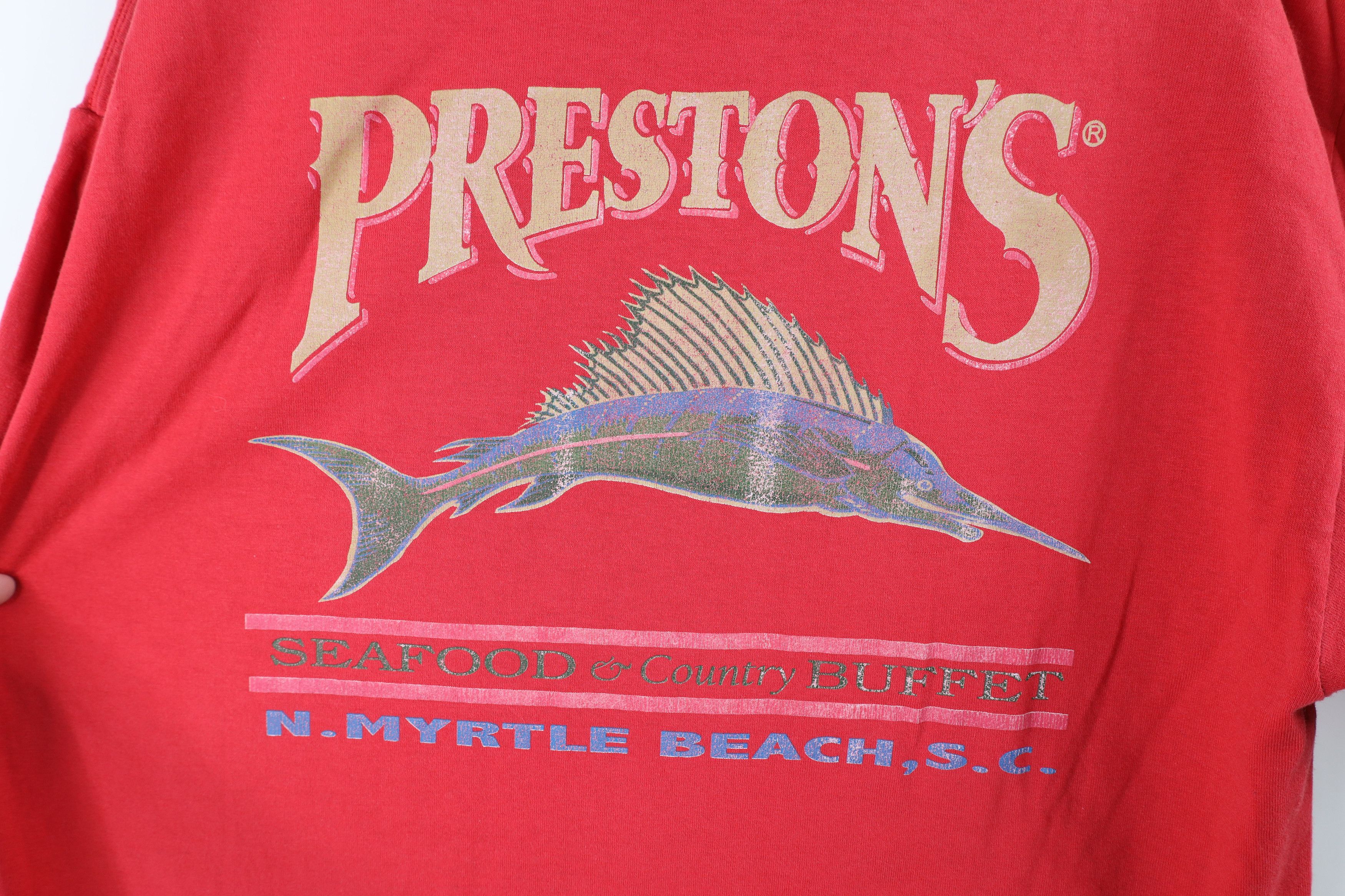 Vintage Vintage Streetwear Spell Out Prestons Seafood T-Shirt Red Size US L / EU 52-54 / 3 - 9 Thumbnail
