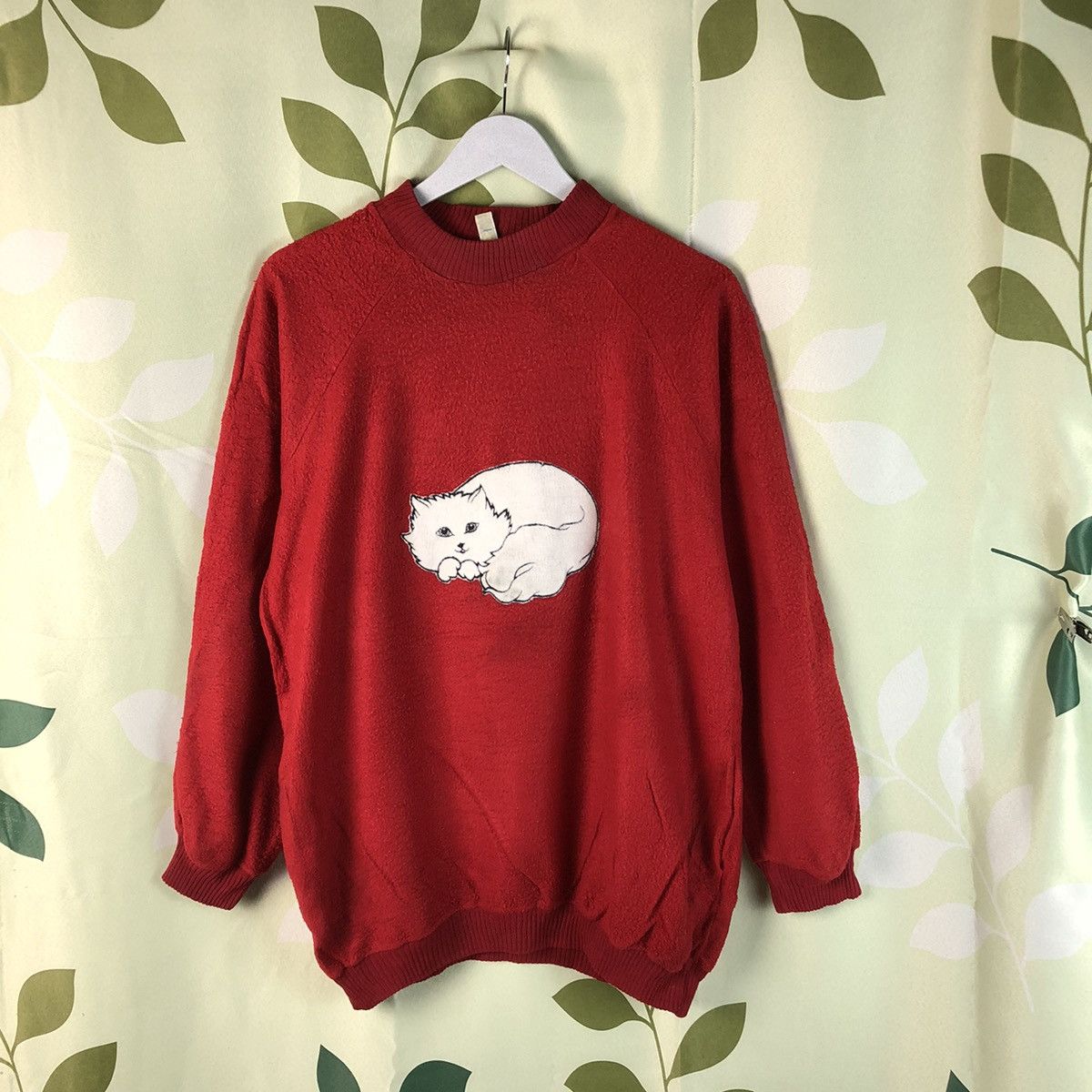 Japanese Brand Happy Day cat Red Sweathshirt #7442 Size L / US 10 / IT 46 - 1 Thumbnail