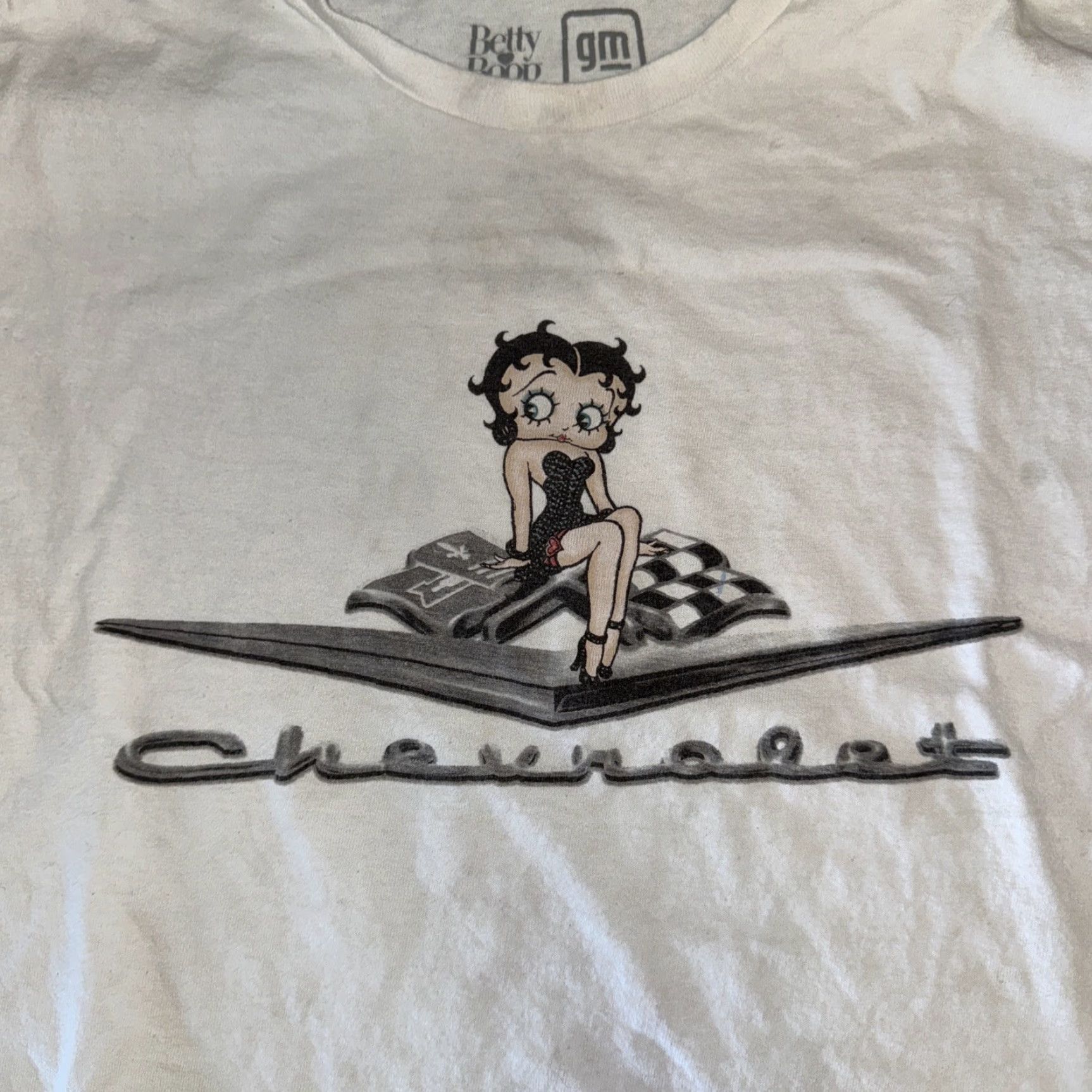 Vintage Betty Boop Chevy T-Shirt Cropped XL 22x19 White Size XL / US 12-14 / IT 48-50 - 2 Thumbnail