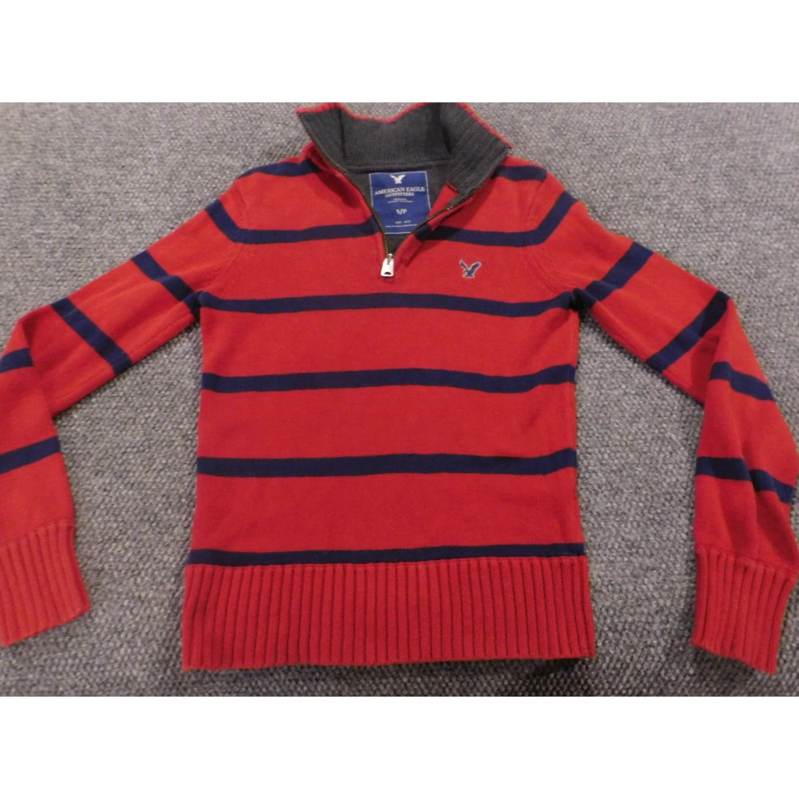 American Eagle Outfitters American Eagle Outfitters Sweater Mens Small Red Zip Mock Neck Cable Knit Pullover Striped Full Zip Pattern Knit Size US S / EU 44-46 / 1 - 2 Thumbnail