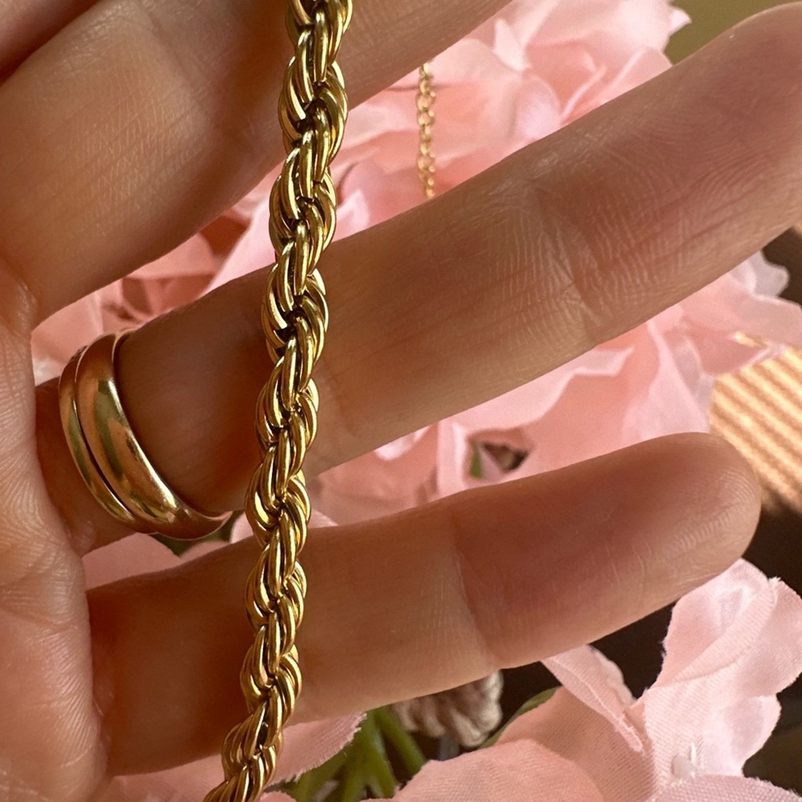 Other 18K Twisted Gold Bracelet 4MM 7”+2” for Men and Women Size ONE SIZE - 3 Thumbnail