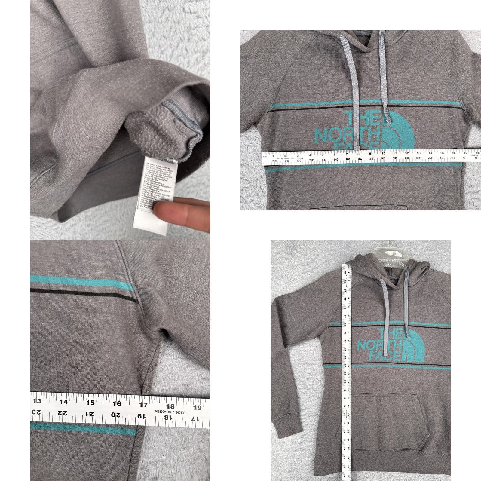 The North Face The North Face Hoodie Womens Small Gray Teal Logo Pullover Fleece Sweatshirt Size S / US 4 / IT 40 - 8 Thumbnail