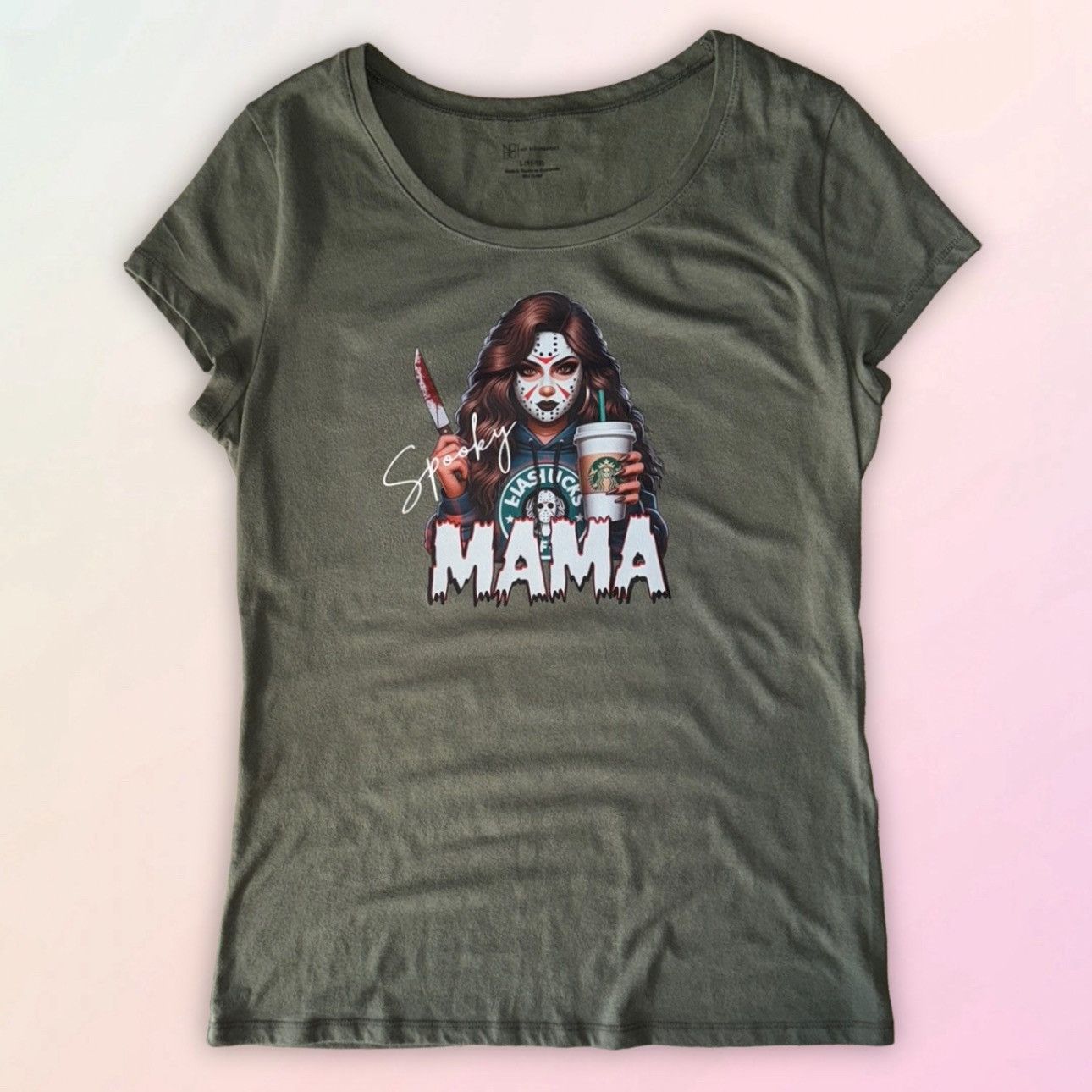 Vintage Spooky Mama, Coffee & Halloween Theme, Retro Fitted Tee Size L / US 10 / IT 46 - 17 Thumbnail