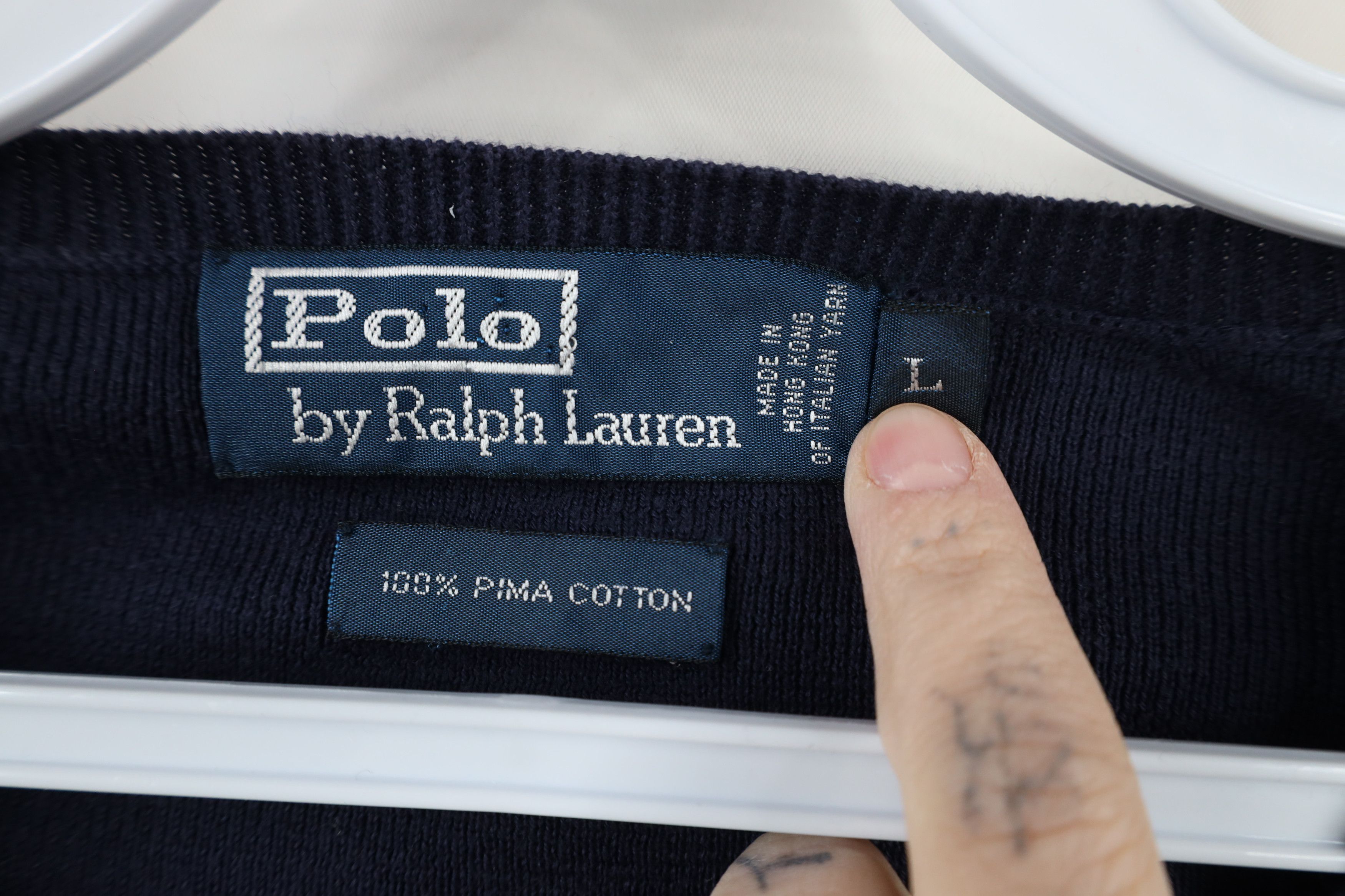Ralph Lauren × Vintage Vintage 90s Ralph Lauren Pima Cotton Knit V-Neck Sweater Size US L / EU 52-54 / 3 - 7 Thumbnail