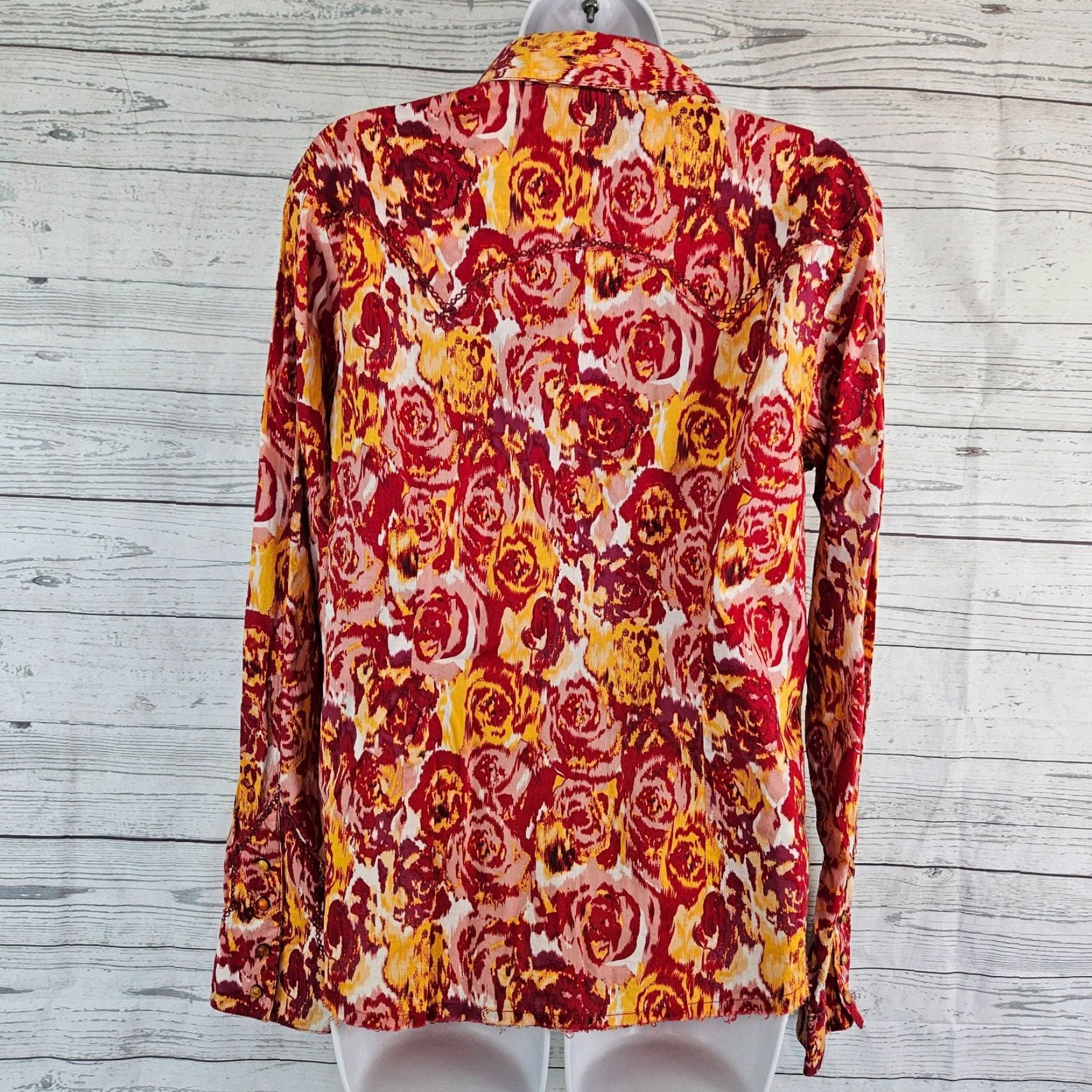 Vintage Cruel Girl Womens Pearl Snap Shirt Sz Large Red Yellow Long Sleeve Shirt Size L / US 10 / IT 46 - 3 Thumbnail