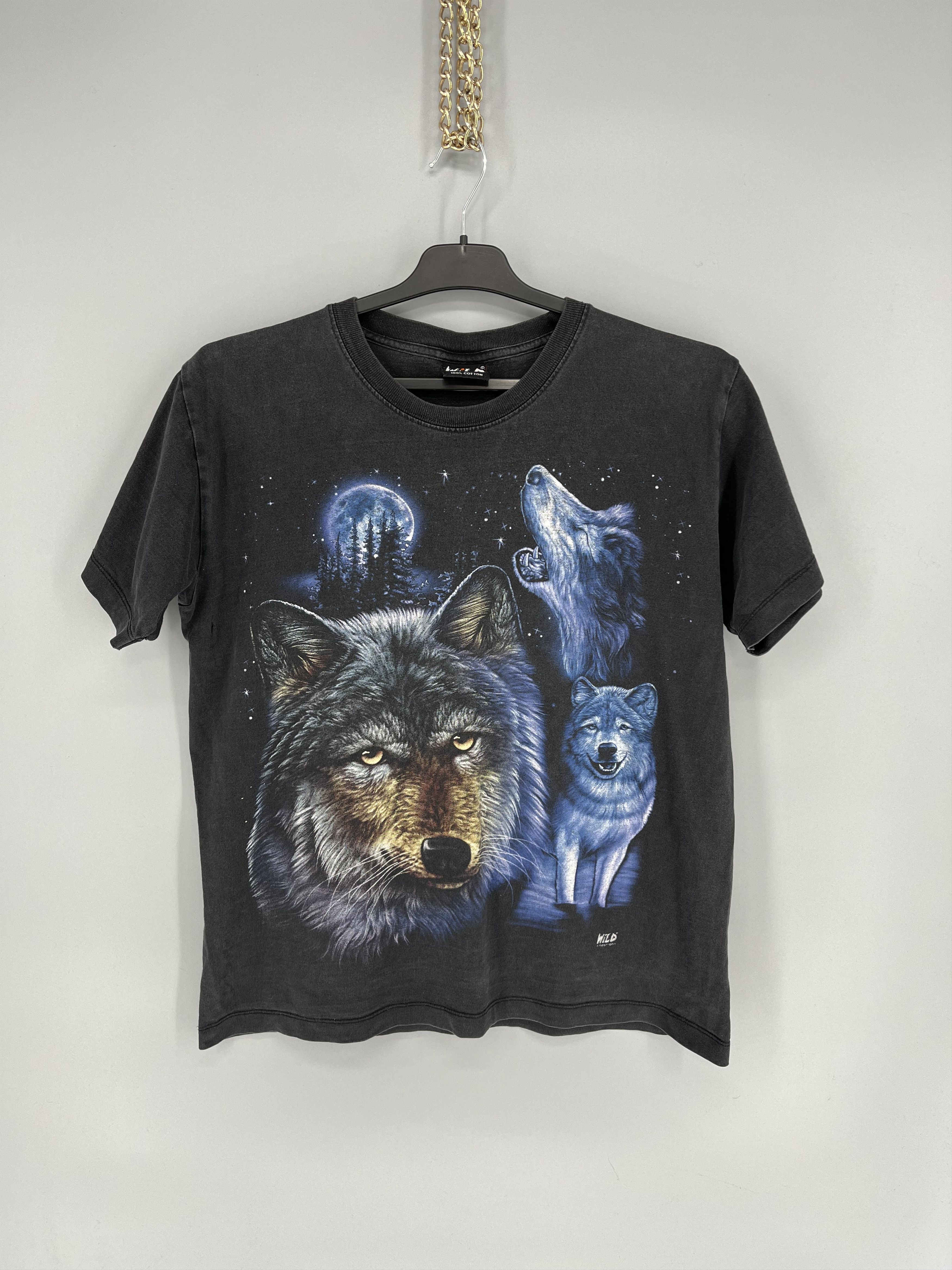 Vintage Vintage 90s Wolf Face Boxy Fit Tee WILD Dead Horror Print Size US M / EU 48-50 / 2 - 1 Thumbnail