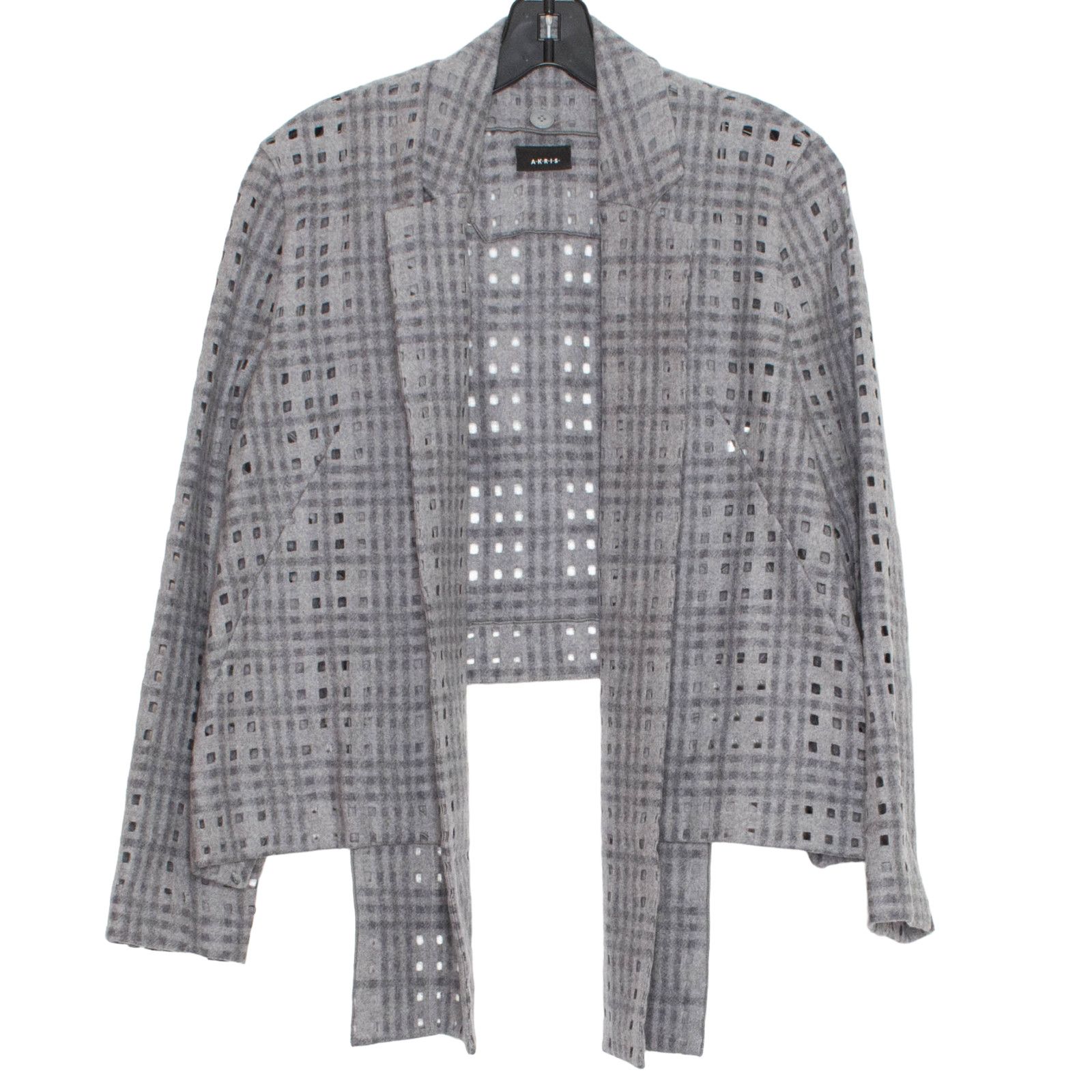 image of Akris Womens Cardigan Wool Silk Cropped Open Front Gray 8 Ad in Grey (Size Medium)