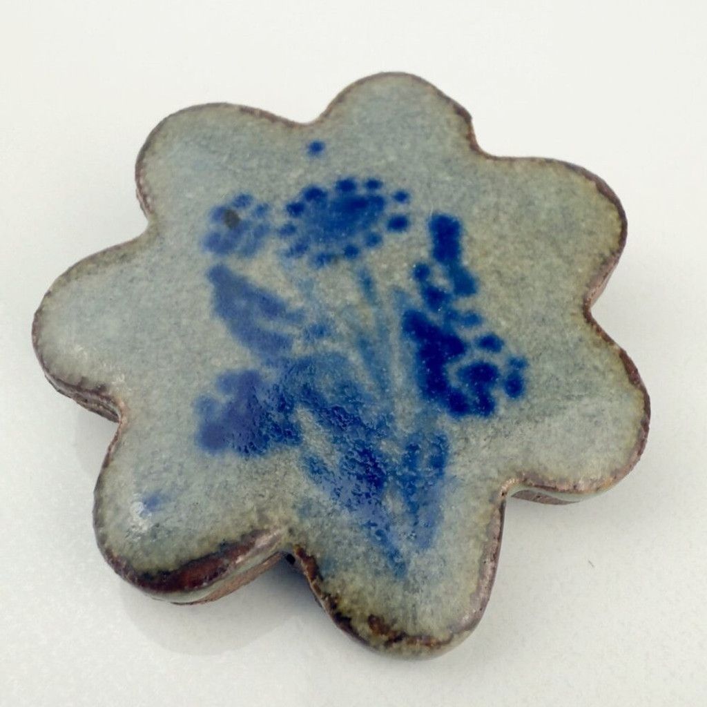 Vintage Cottagecore Brooch Enamel Earthenware Terracota Flower Pin Size ONE SIZE - 2 Thumbnail