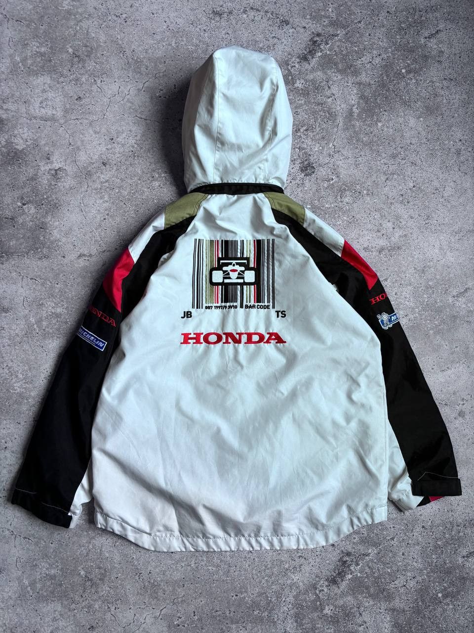 image of Honda Bar Vintage Racing Hooded Jacket F1 in White, Men's (Size Small)