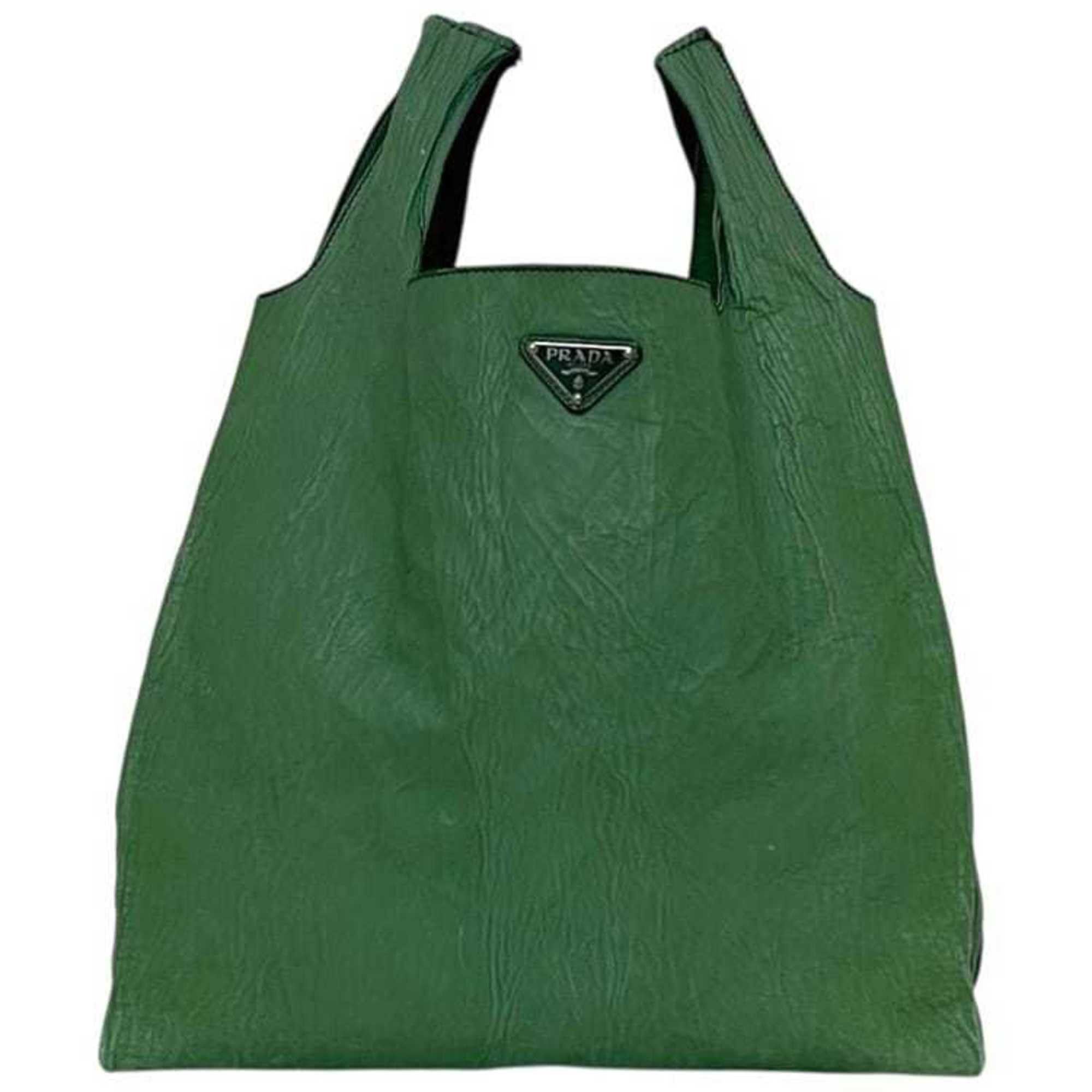 Prada Prada Tote Bag with Initial Patch, ec-24663, Green Leather, Nappa Sizes 35-31, PRADA CM, Triangular Plate, Eco Bag, Men's/Women's Size ONE SIZE - 1 Thumbnail