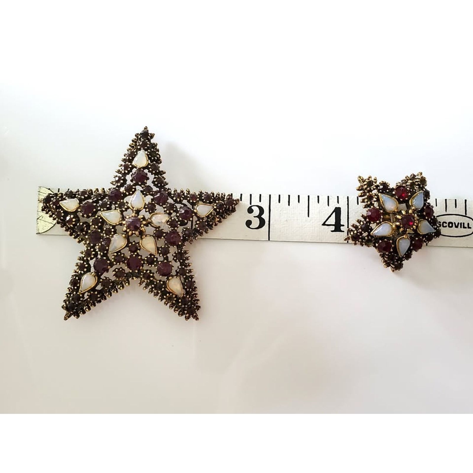 Other Vintage Red Rhinestone and Faux Opal Star Brooch and Earring Size ONE SIZE - 7 Thumbnail
