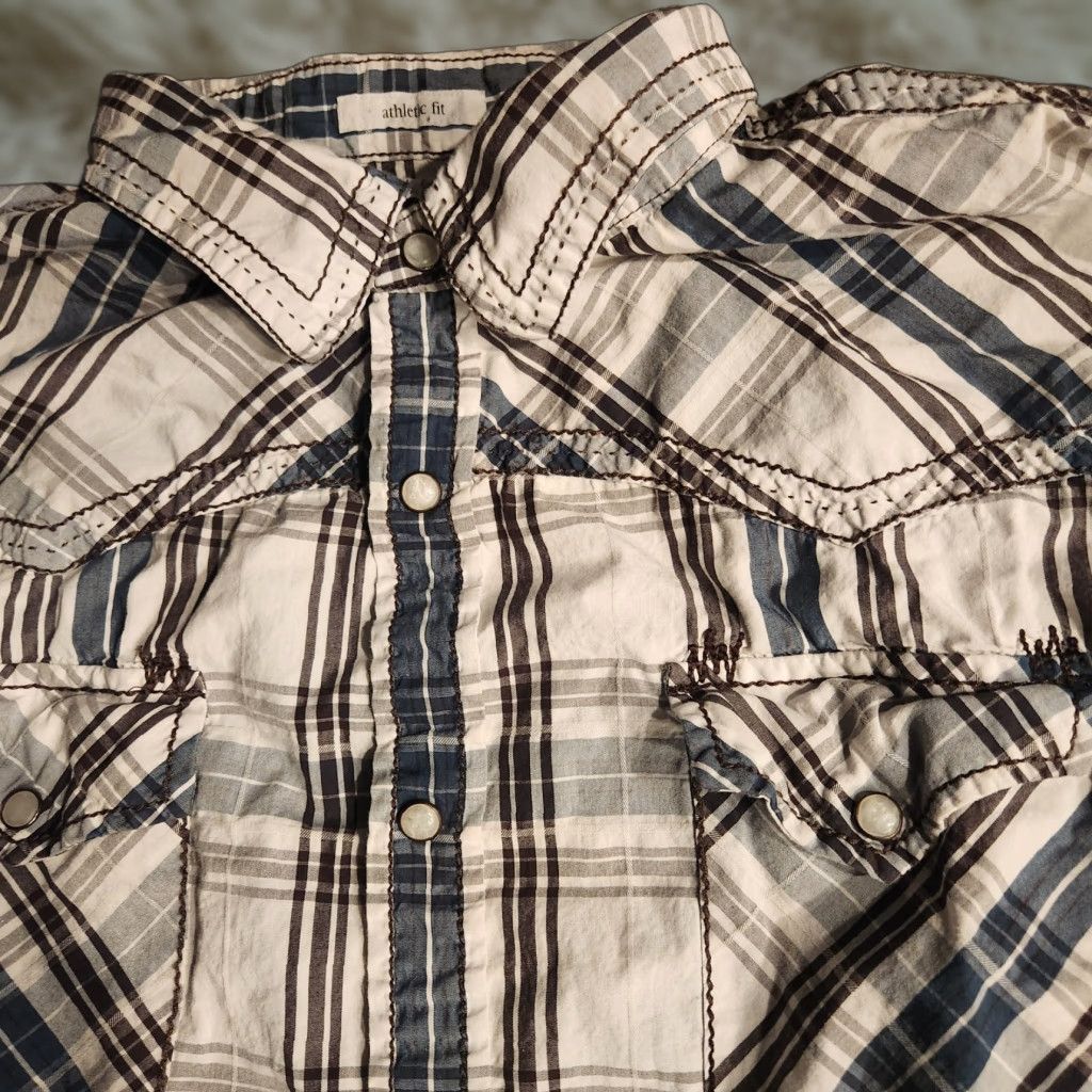 BKE BKE Athletic Fit Men’s 2XL Long Sleeve Pearl Snap White/Green Western Shirt Shirt Men Cowboy Western Square-Plate Button-Up Size US XXL / EU 58 / 5 - 1 Thumbnail