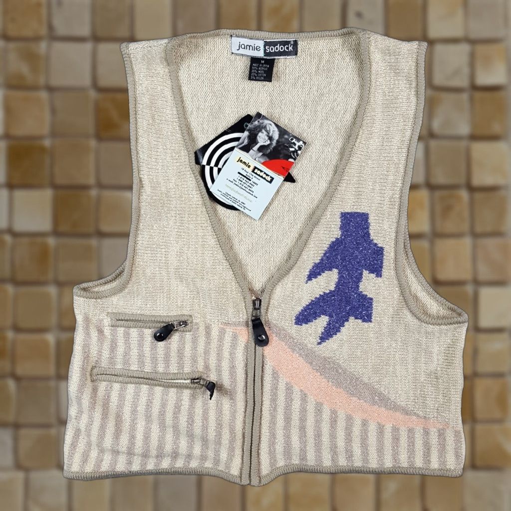 Etro VINTAGE Jamie Sadock Y2K Retro Preppy Knit Cardigan Sweater Vest Women's Medium Sleeveless Zip Up Beige 00s Casual Size M / US 6-8 / IT 42-44 - 1 Thumbnail