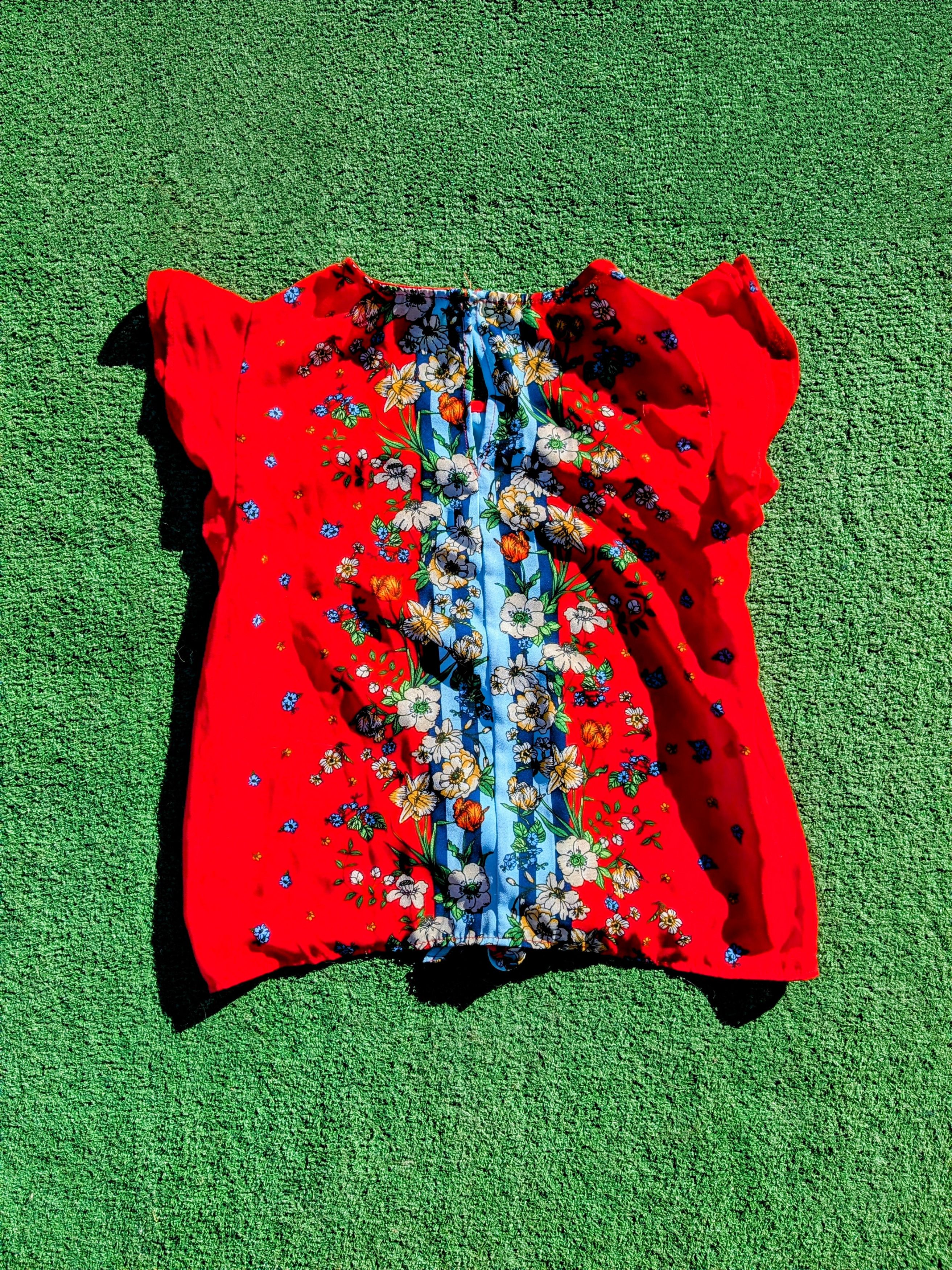 Designer Twine&String Petite Floral Tie Front Flutter Sleeves Blouse Size L / US 10 / IT 46 - 5 Thumbnail