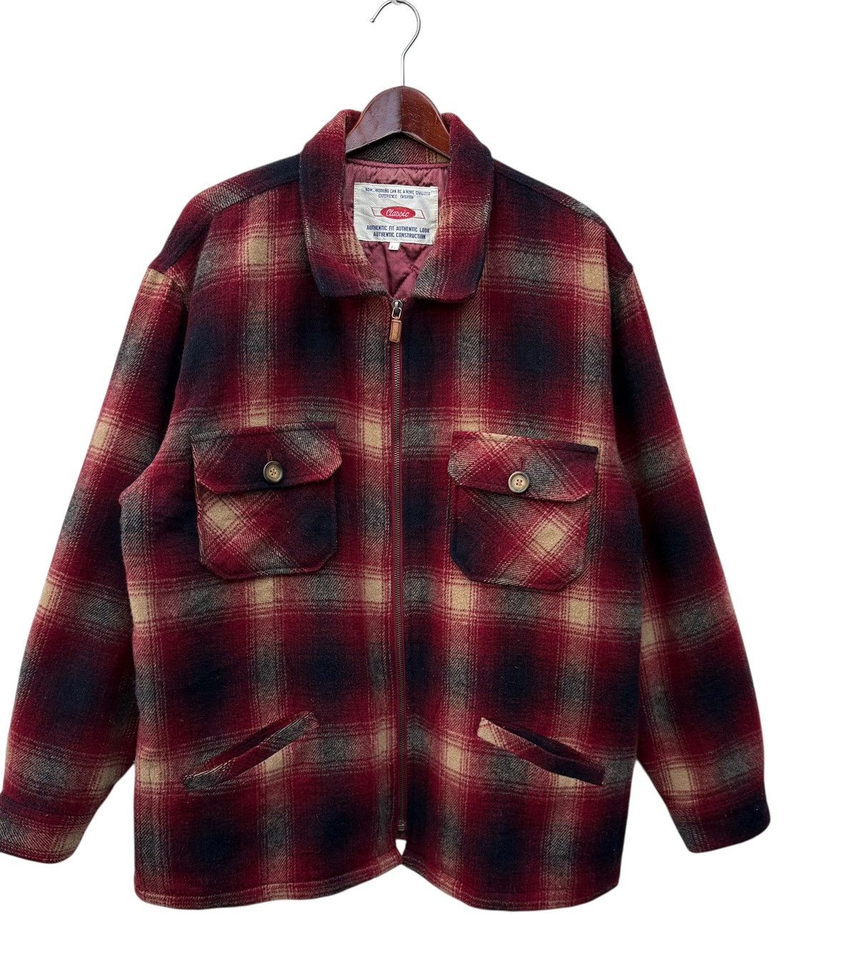 Vintage Vintage Classic Burgundy Wool Plaid Tartan Works Jacket Size US L / EU 52-54 / 3 - 4 Thumbnail